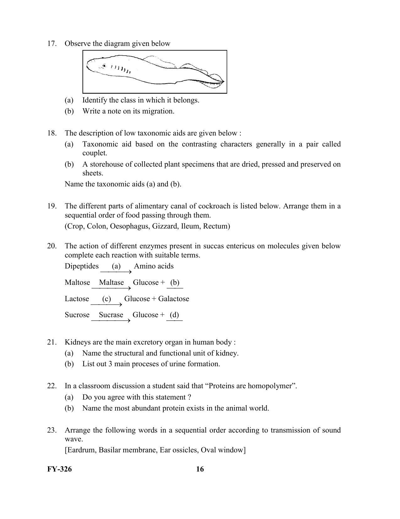 Kerala Plus One 2021 Biology Question Paper (Model) - Page 16