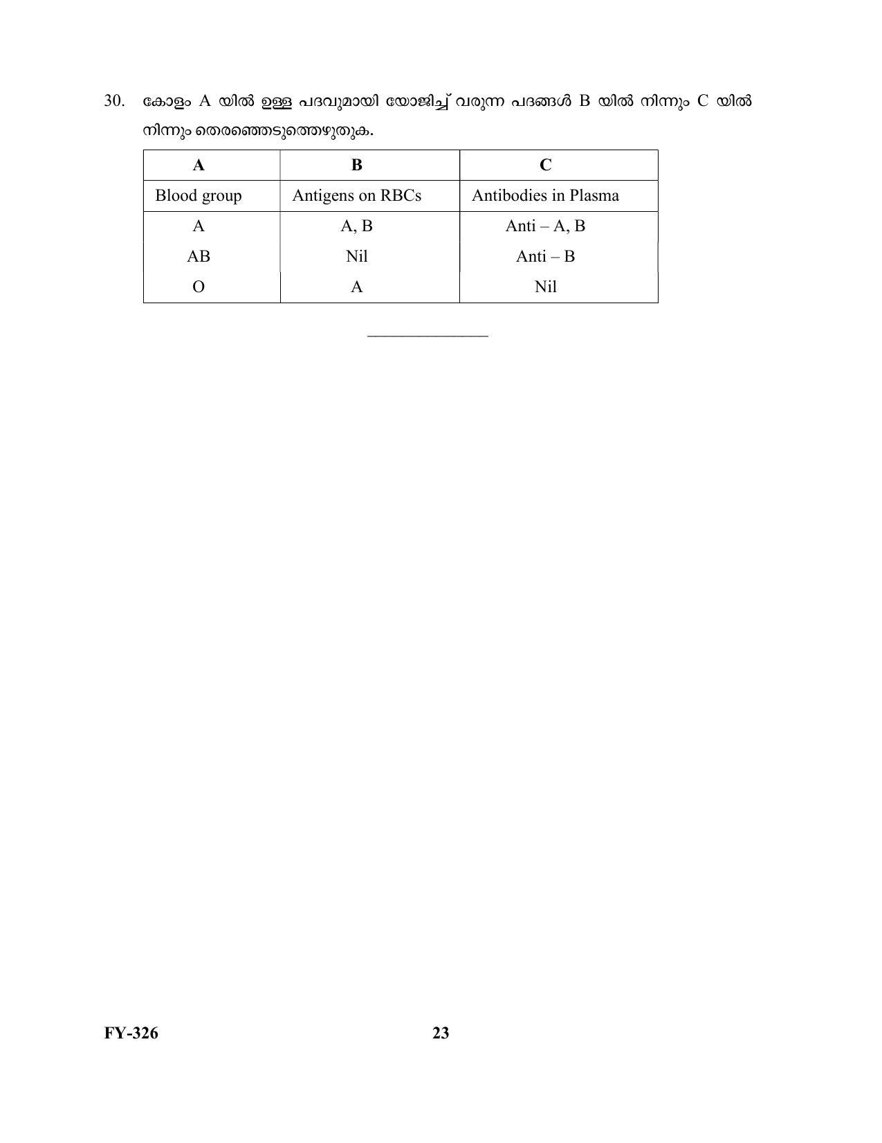 Kerala Plus One 2021 Biology Question Paper (Model) - Page 23