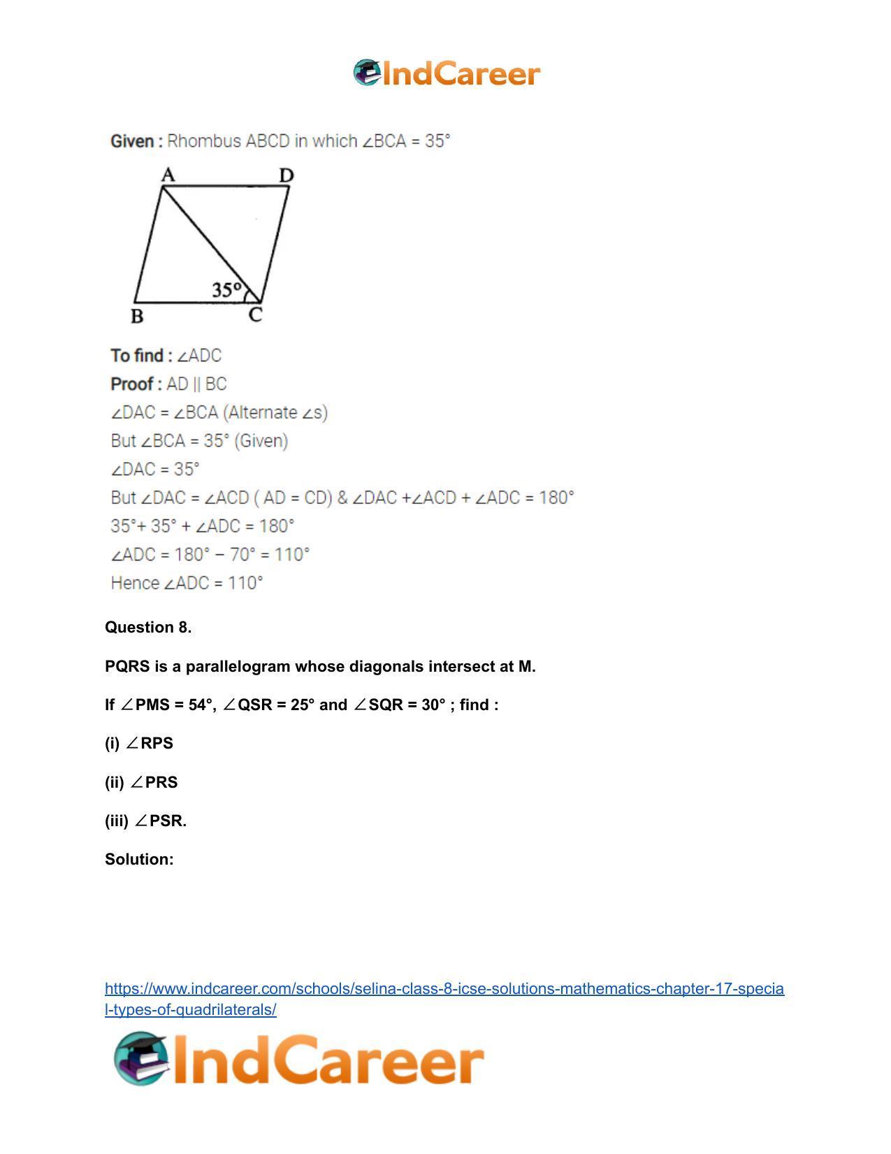 Selina Class 8 ICSE Solutions Mathematics : Chapter 17- Special Types of Quadrilaterals - Page 10