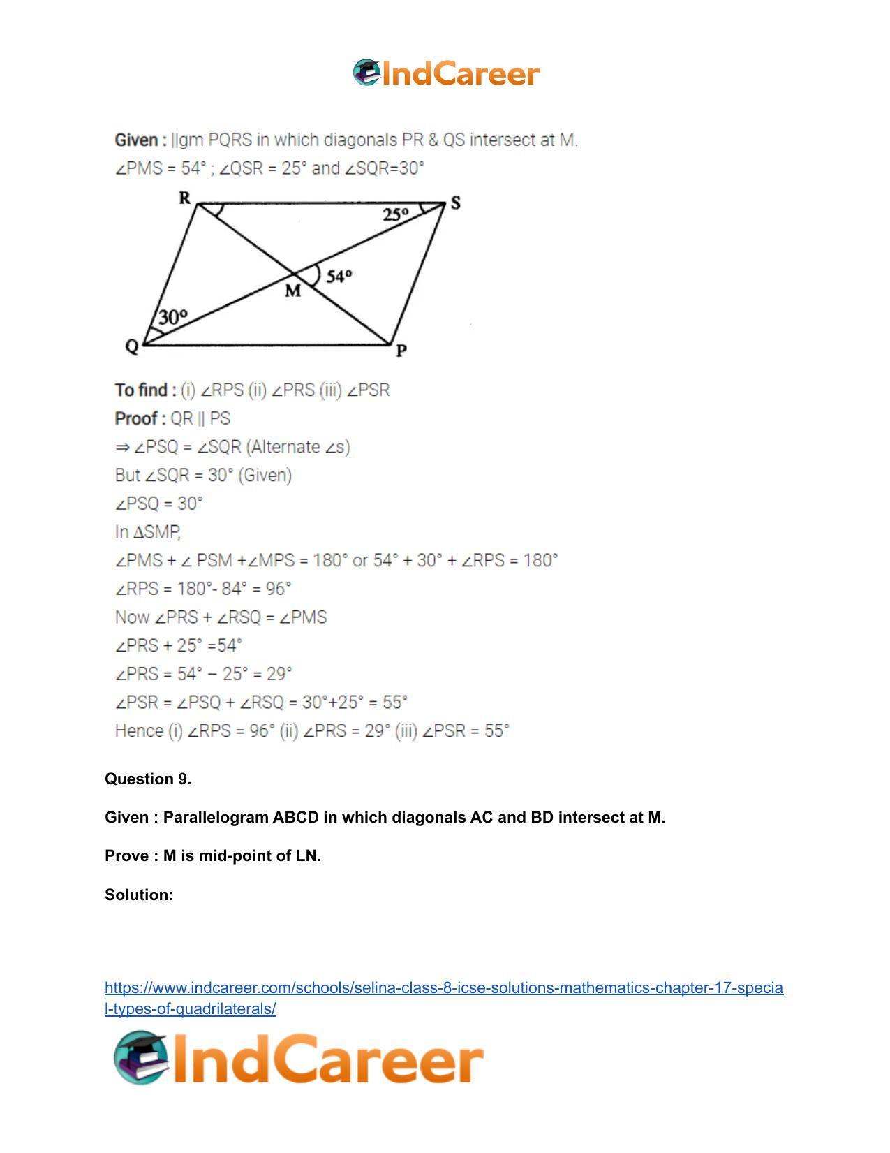 Selina Class 8 ICSE Solutions Mathematics : Chapter 17- Special Types of Quadrilaterals - Page 11