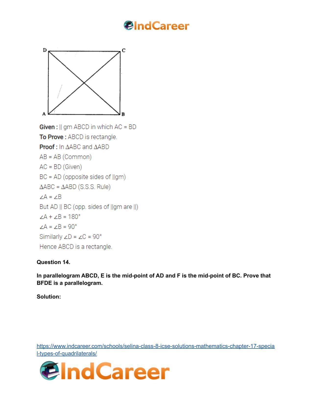 Selina Class 8 ICSE Solutions Mathematics : Chapter 17- Special Types of Quadrilaterals - Page 17
