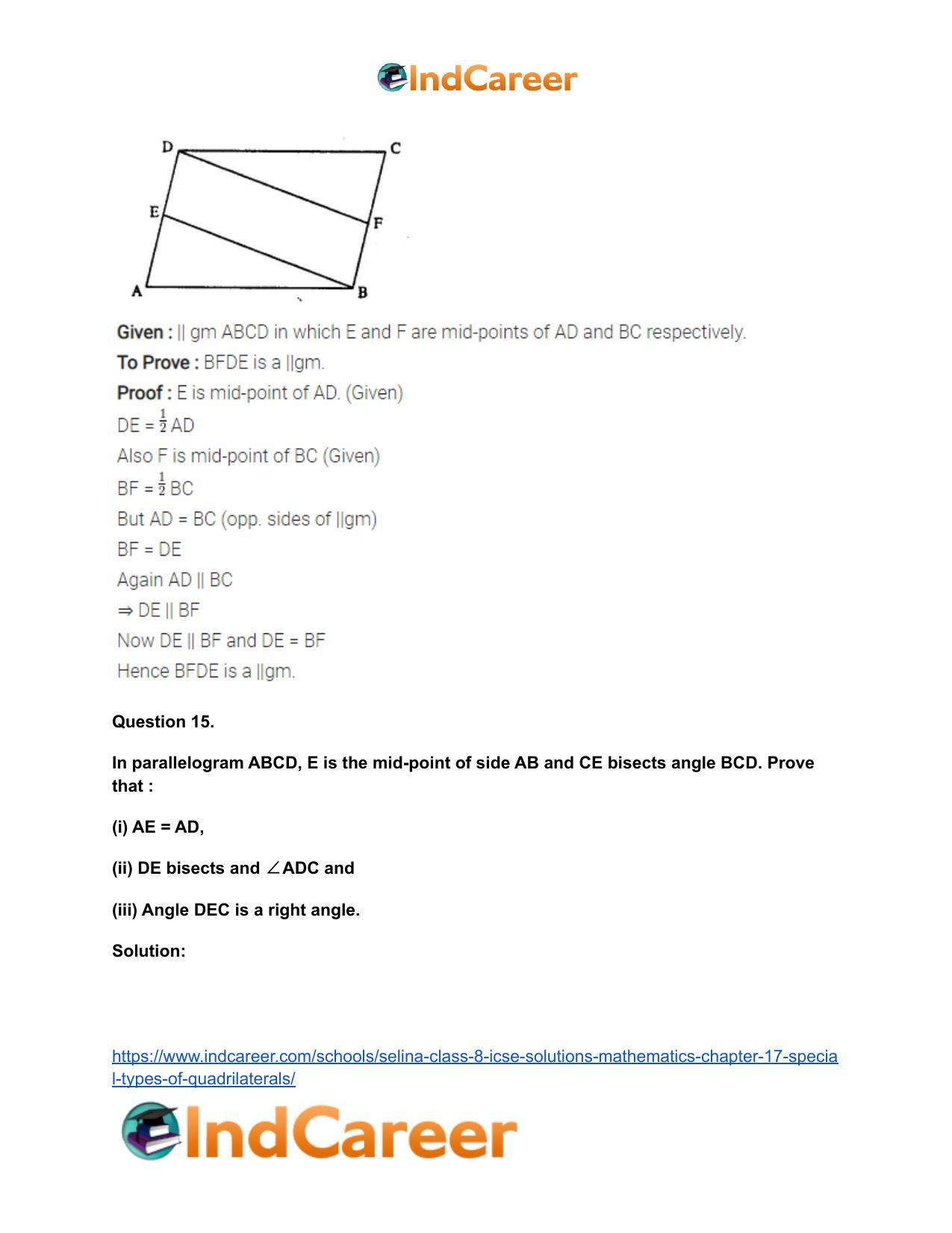 Selina Class 8 ICSE Solutions Mathematics : Chapter 17- Special Types of Quadrilaterals - Page 18