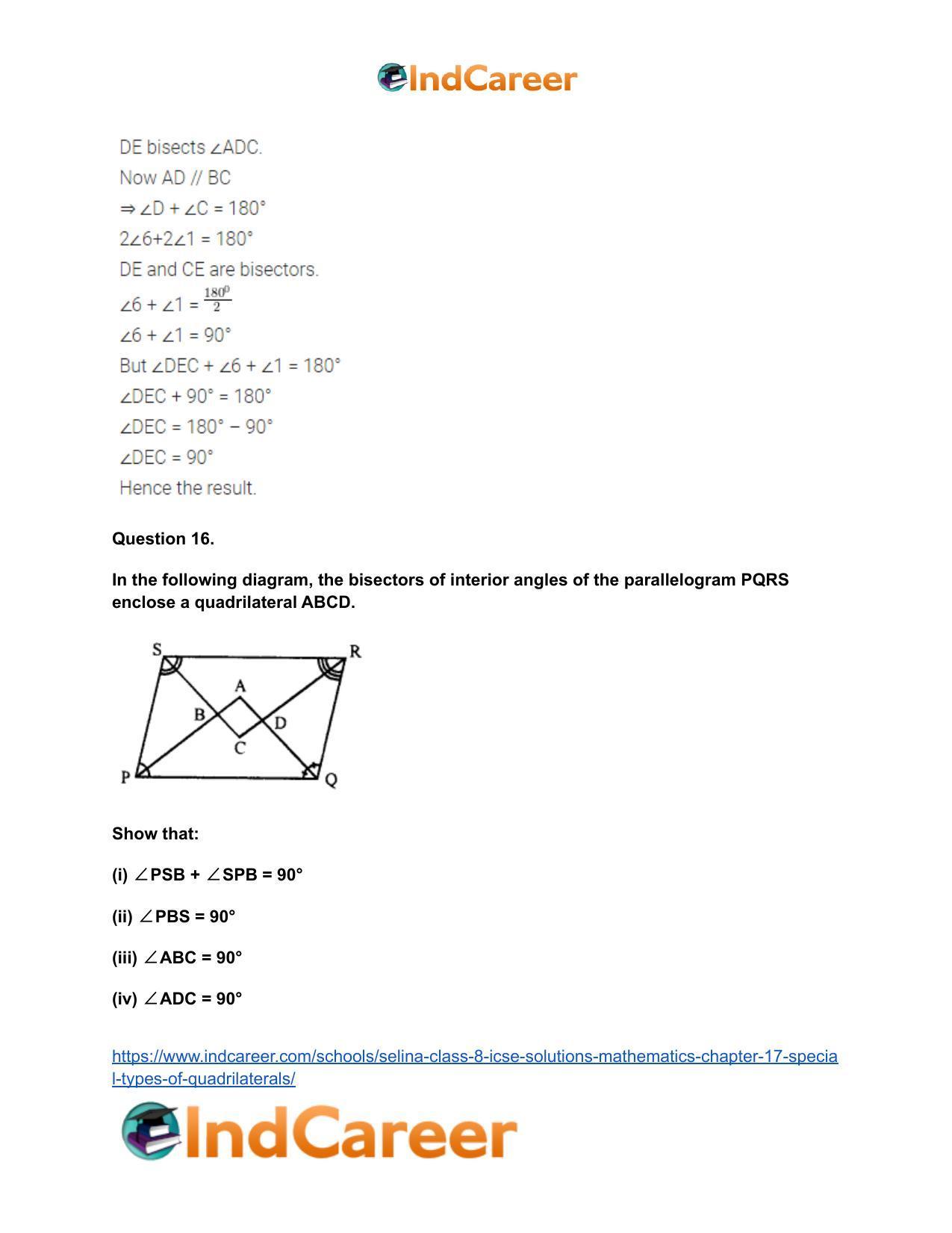 Selina Class 8 ICSE Solutions Mathematics : Chapter 17- Special Types of Quadrilaterals - Page 20