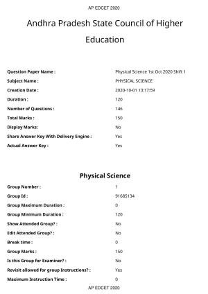 AP EDCET 2020 Physical Science Question Paper