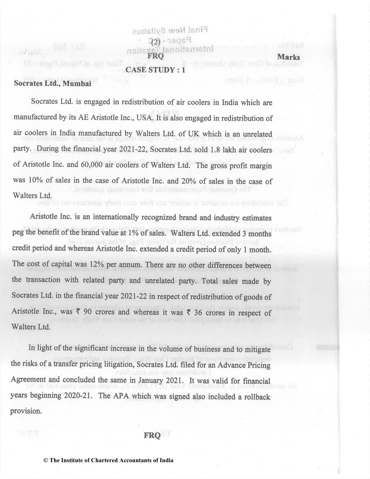 CA Final May 2022 Question Paper - Paper 6C – International Taxation - Page 2