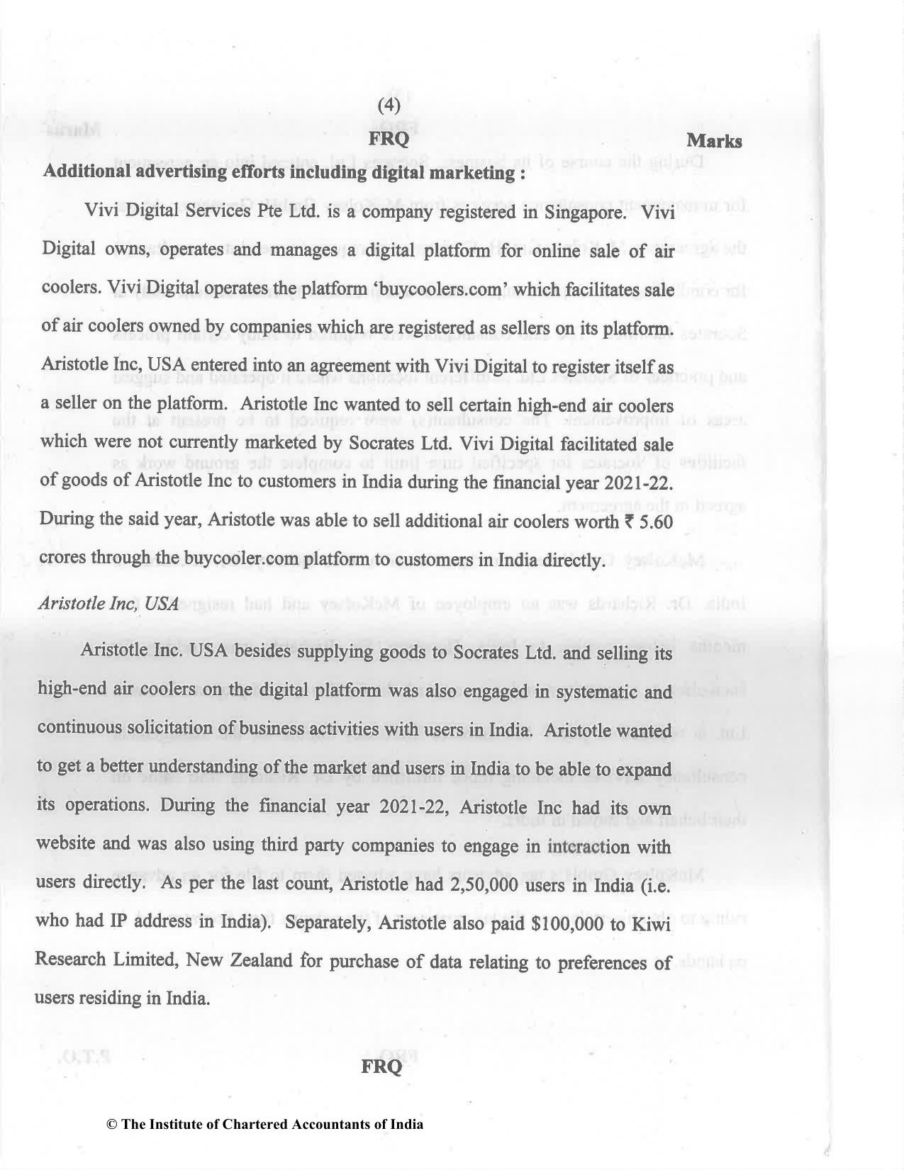 CA Final May 2022 Question Paper - Paper 6C – International Taxation - Page 4