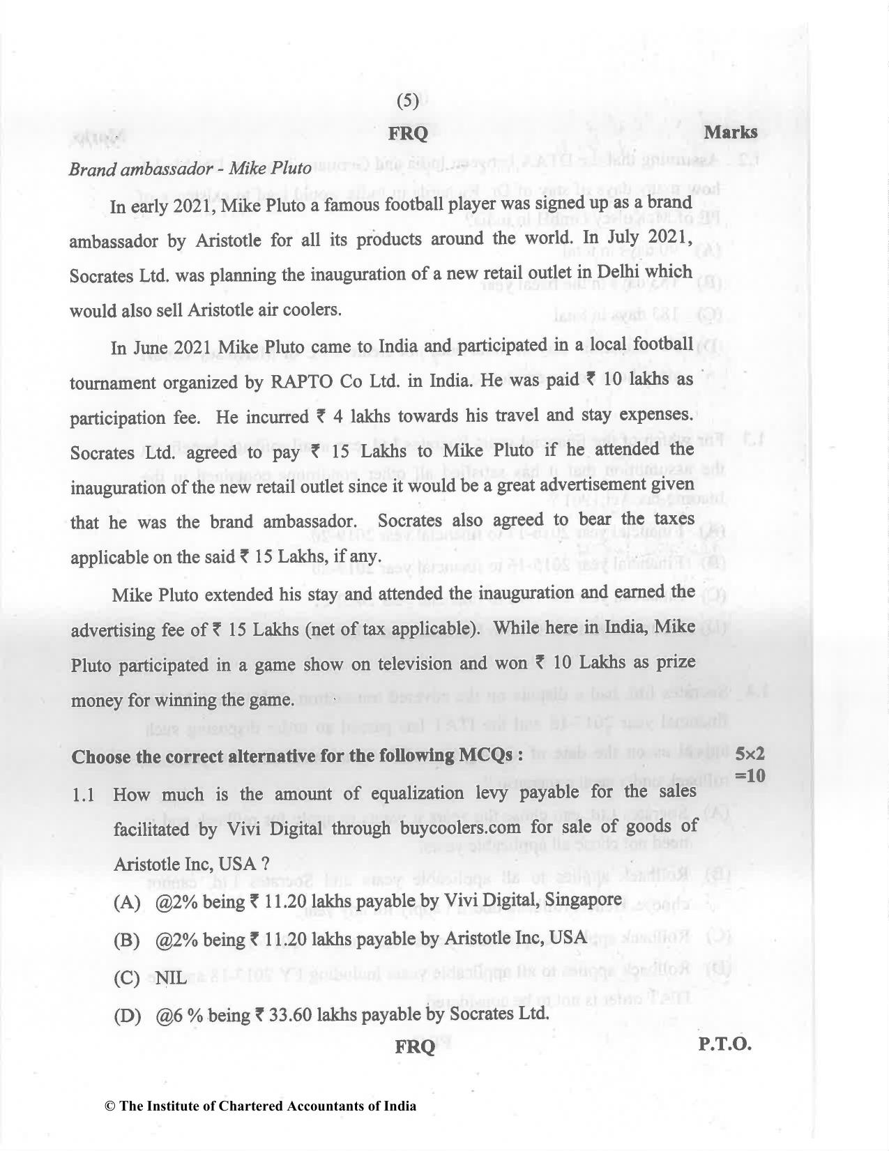 CA Final May 2022 Question Paper - Paper 6C – International Taxation - Page 5