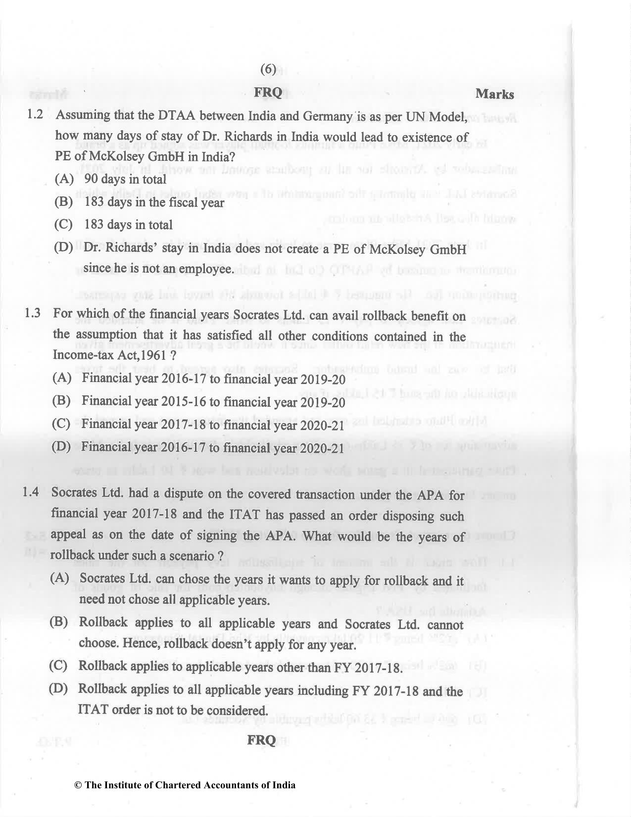 CA Final May 2022 Question Paper - Paper 6C – International Taxation - Page 6