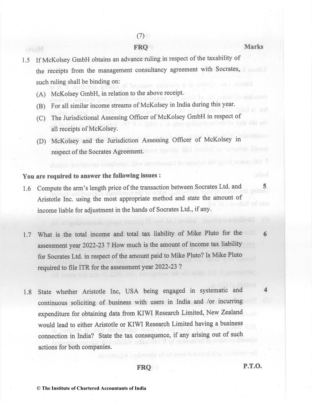 CA Final May 2022 Question Paper - Paper 6C – International Taxation - Page 7