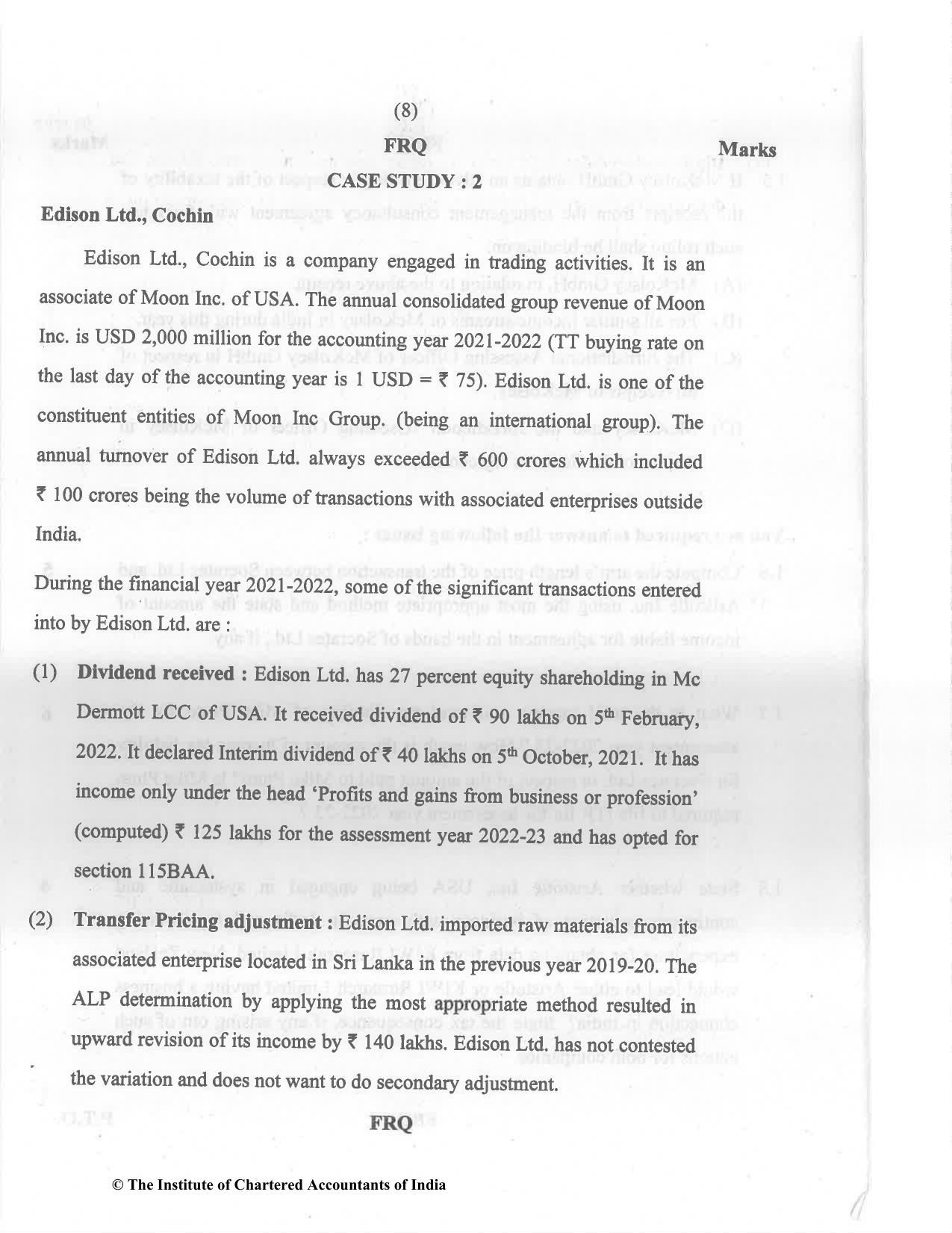 CA Final May 2022 Question Paper - Paper 6C – International Taxation - Page 8