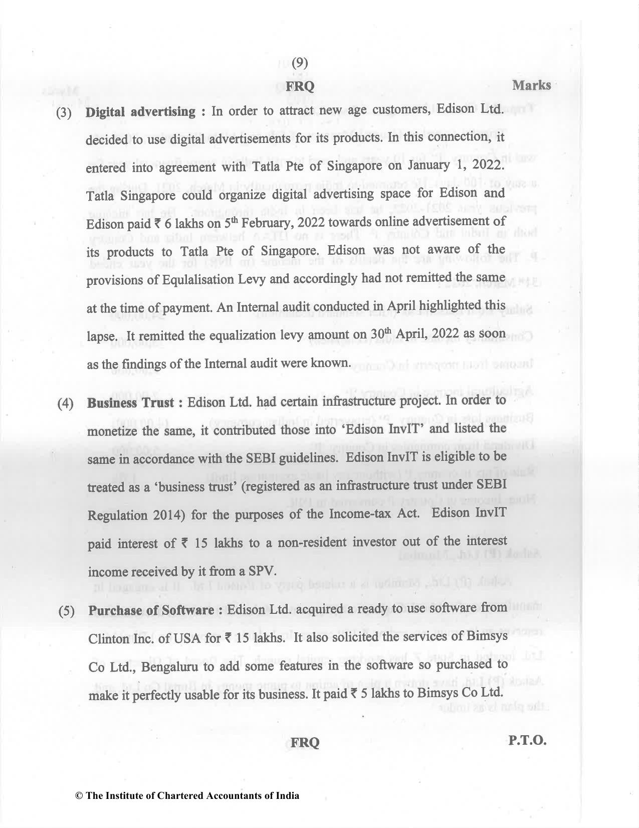 CA Final May 2022 Question Paper - Paper 6C – International Taxation - Page 9