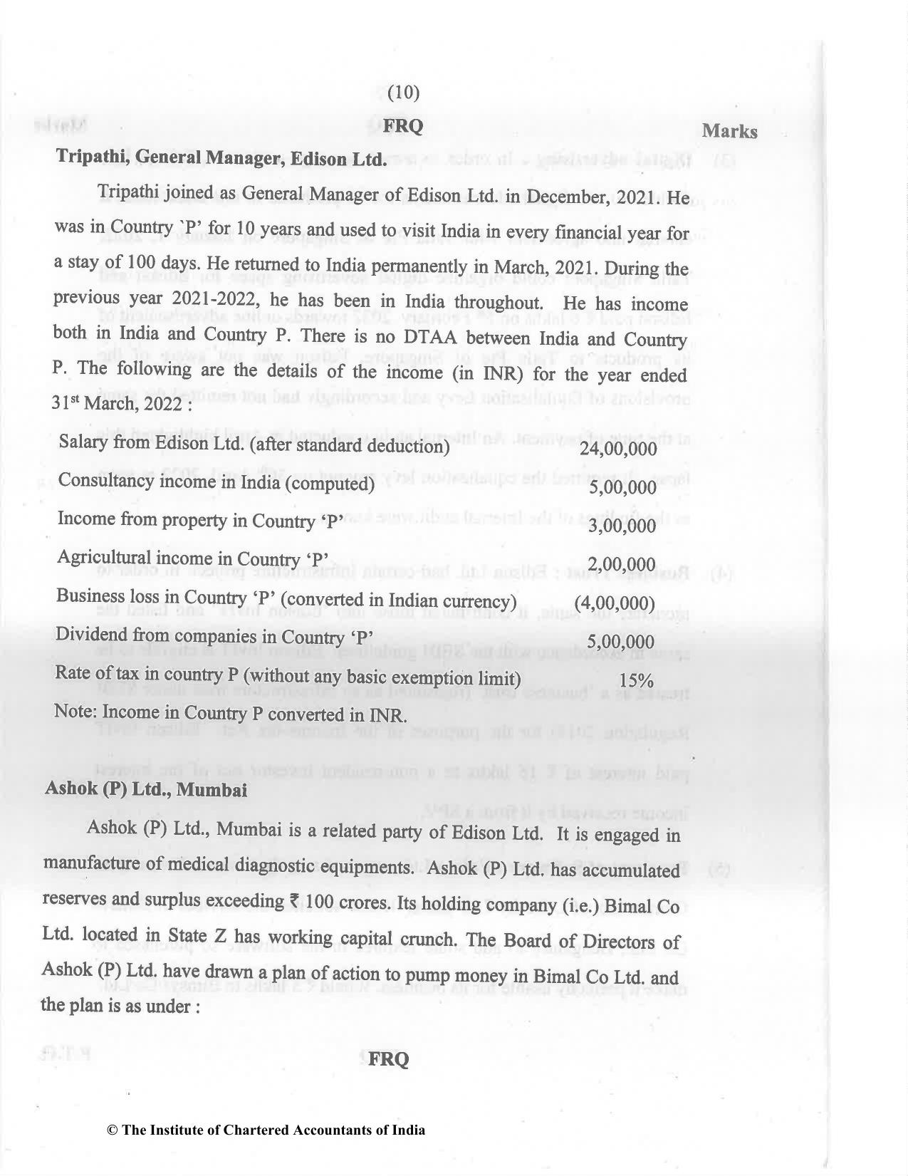 CA Final May 2022 Question Paper - Paper 6C – International Taxation - Page 10
