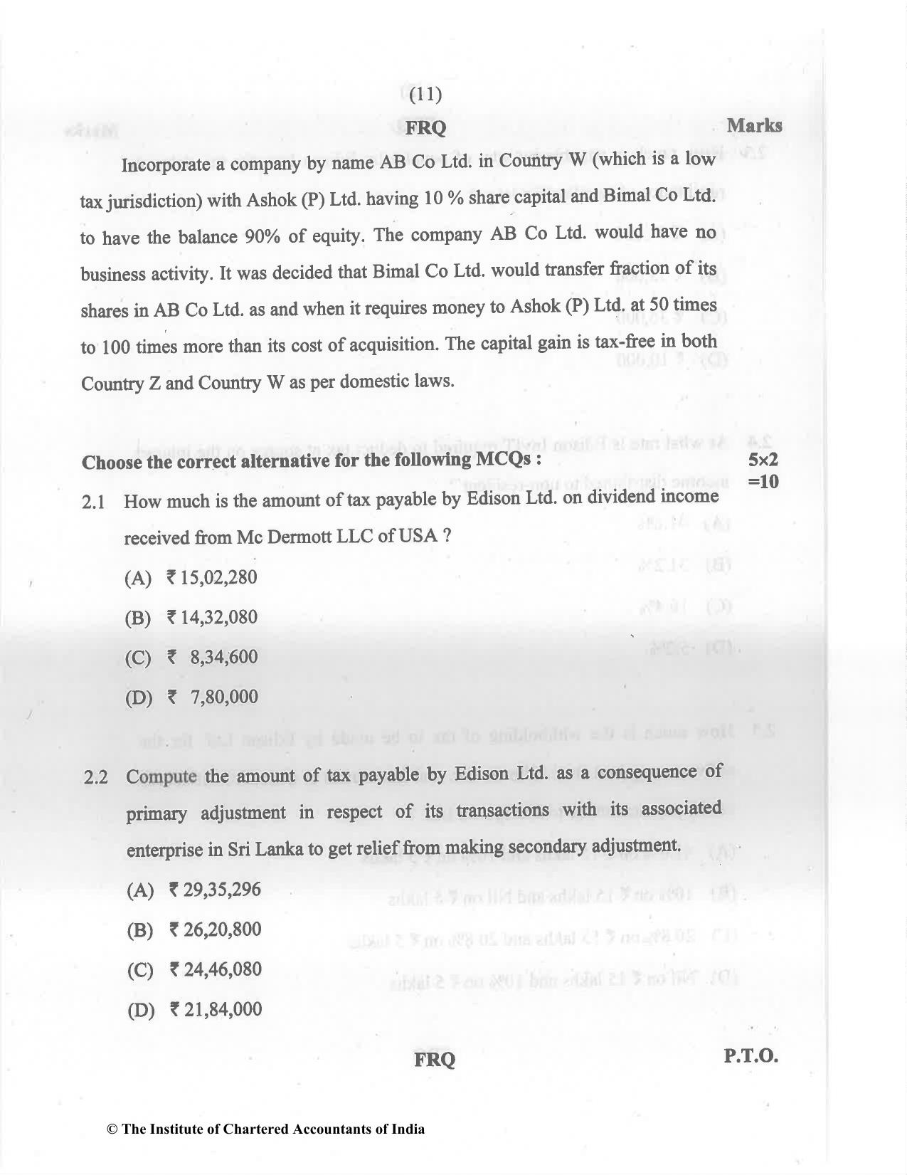 CA Final May 2022 Question Paper - Paper 6C – International Taxation - Page 11