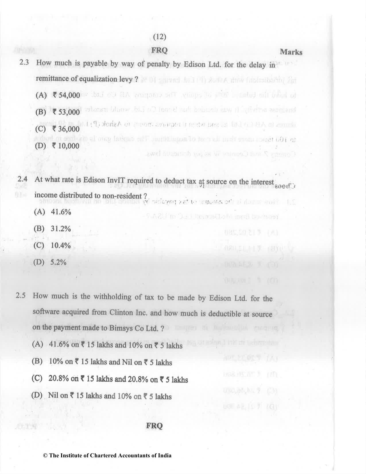 CA Final May 2022 Question Paper - Paper 6C – International Taxation - Page 12