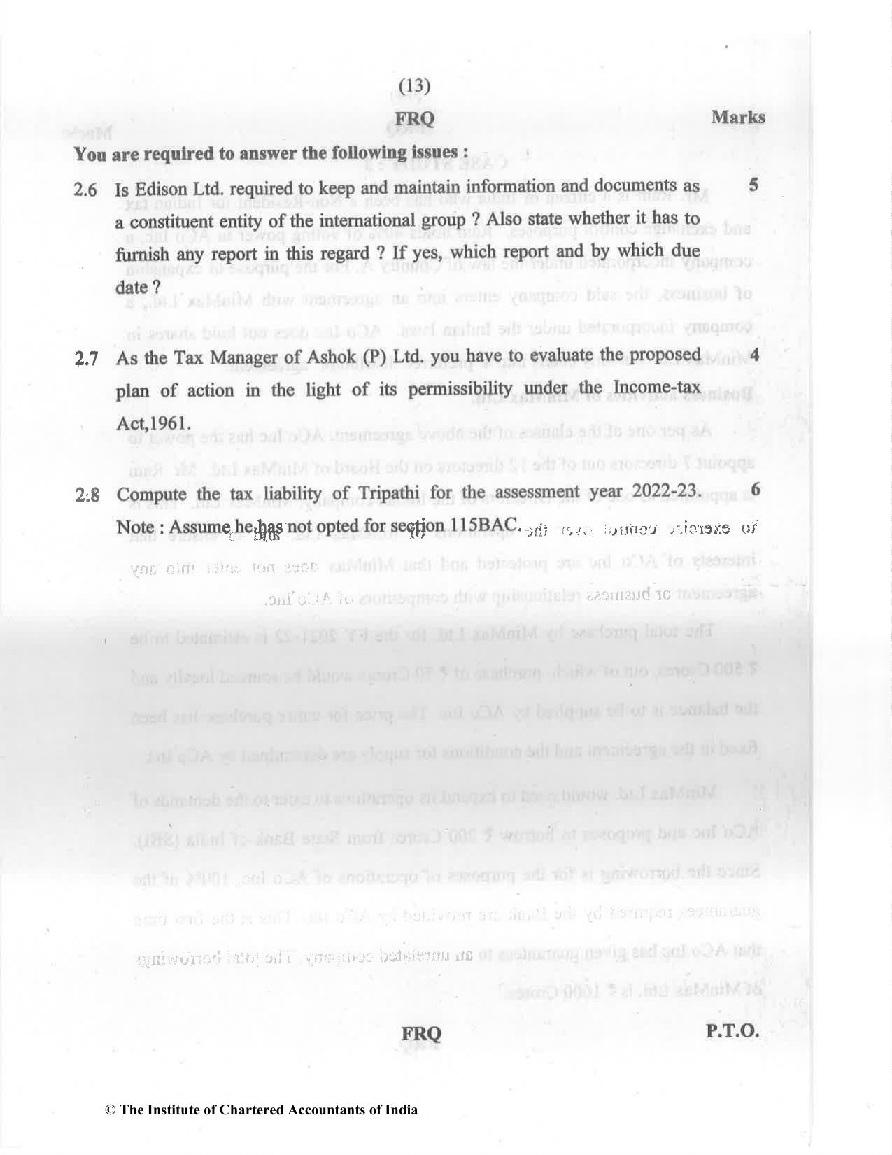 CA Final May 2022 Question Paper - Paper 6C – International Taxation - Page 13