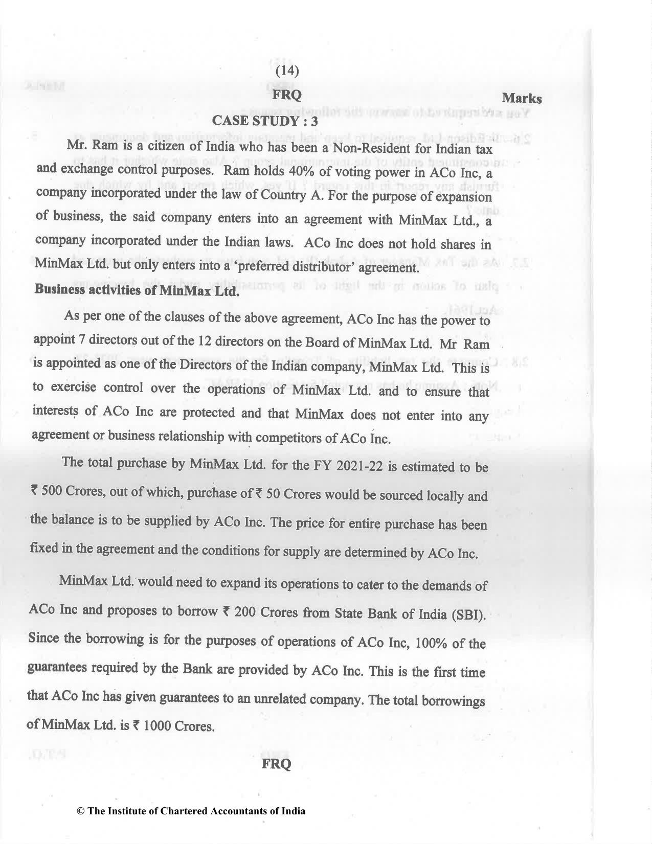CA Final May 2022 Question Paper - Paper 6C – International Taxation - Page 14