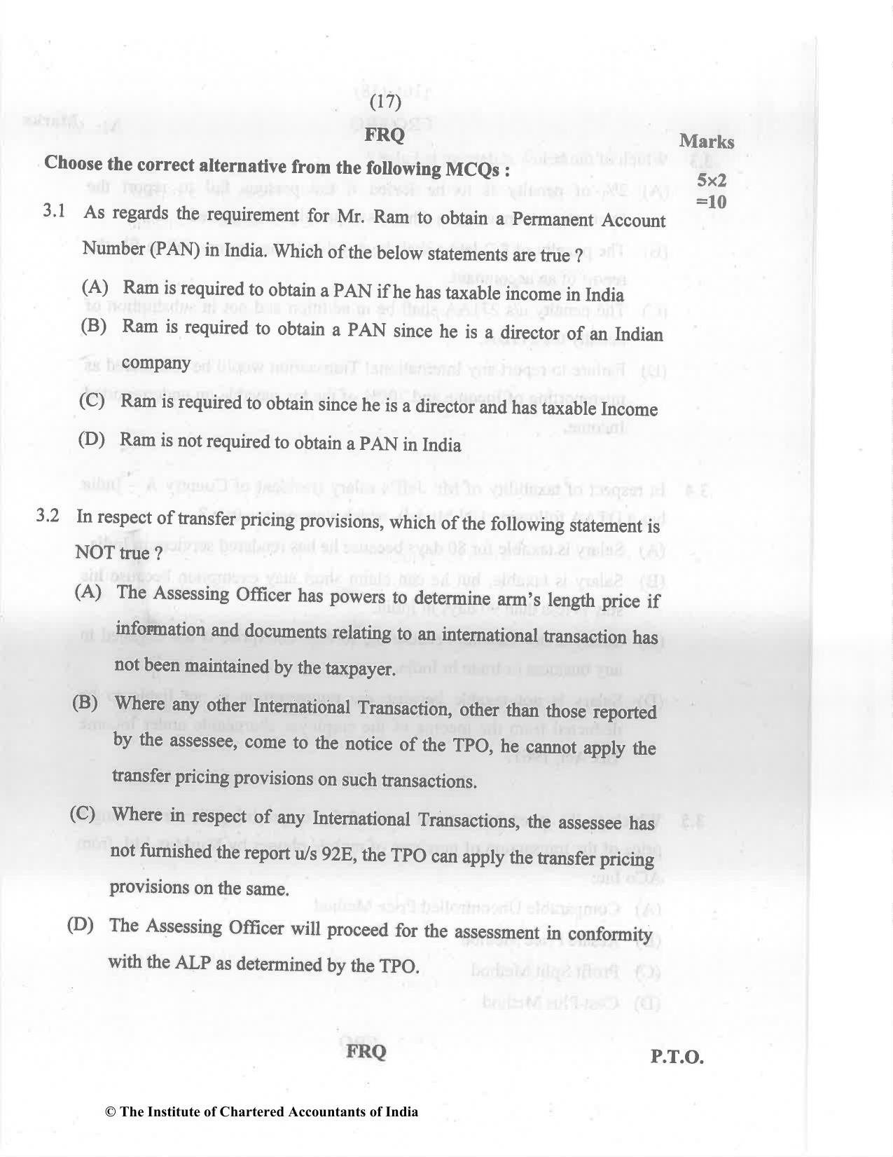 CA Final May 2022 Question Paper - Paper 6C – International Taxation - Page 17