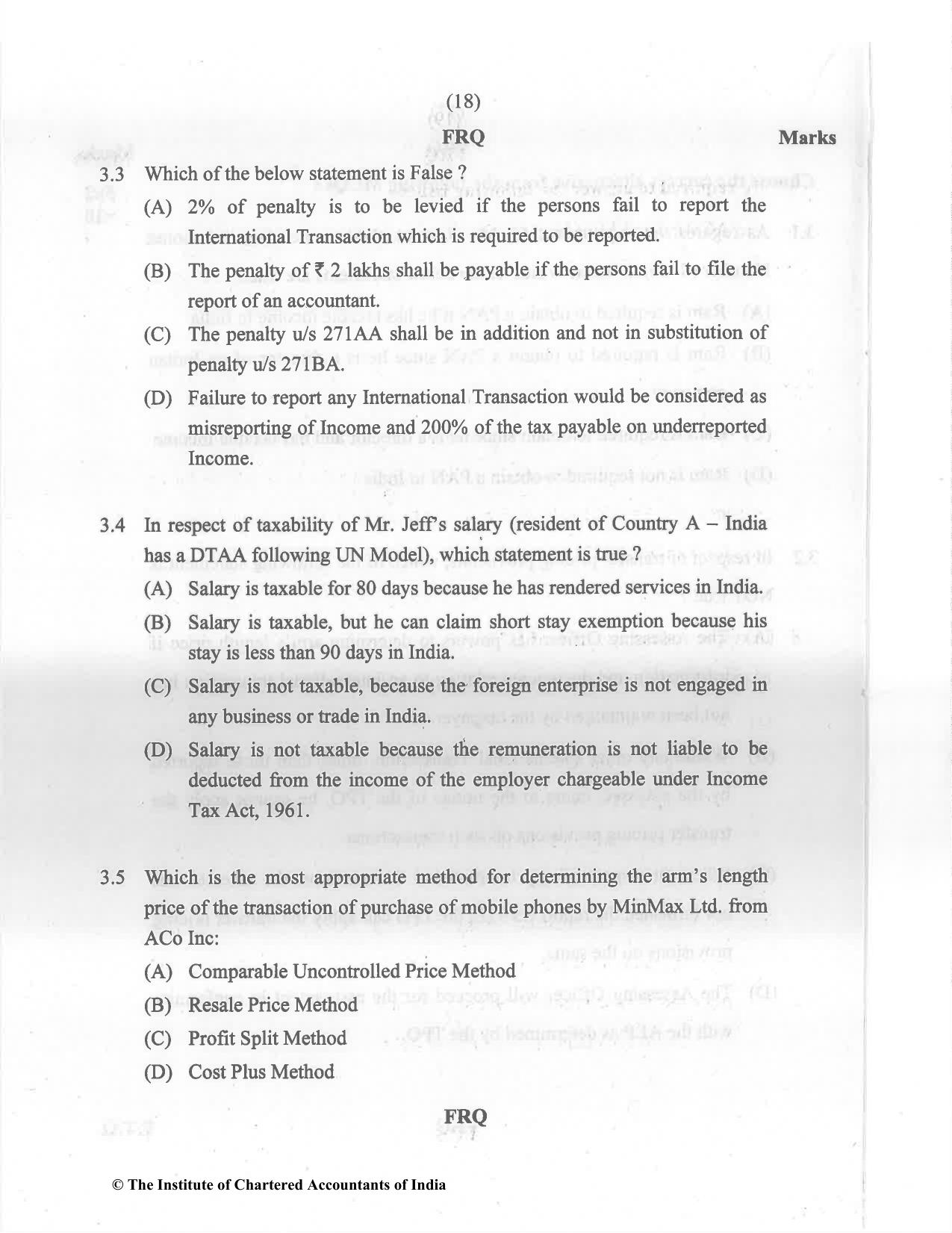 CA Final May 2022 Question Paper - Paper 6C – International Taxation - Page 18