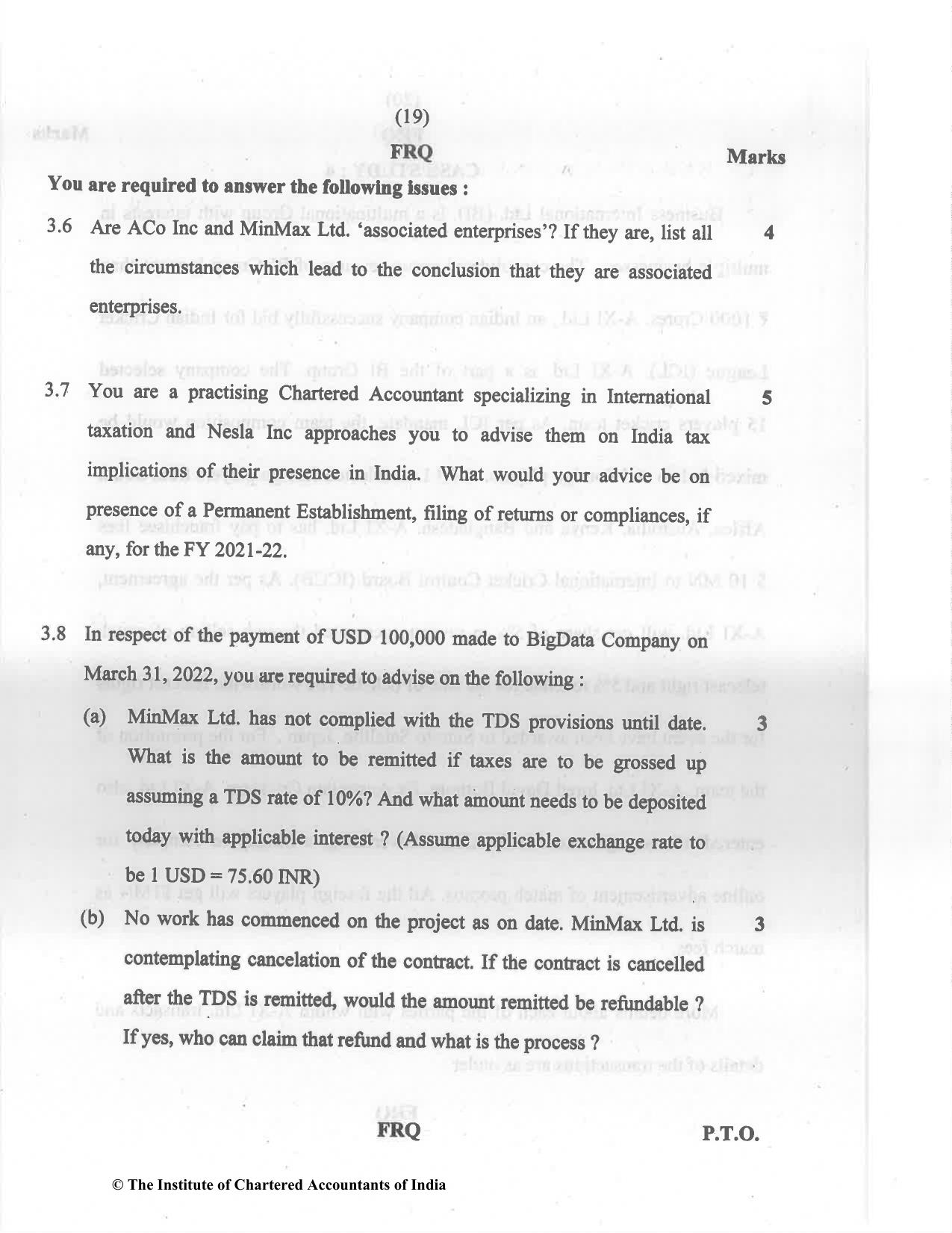 CA Final May 2022 Question Paper - Paper 6C – International Taxation - Page 19
