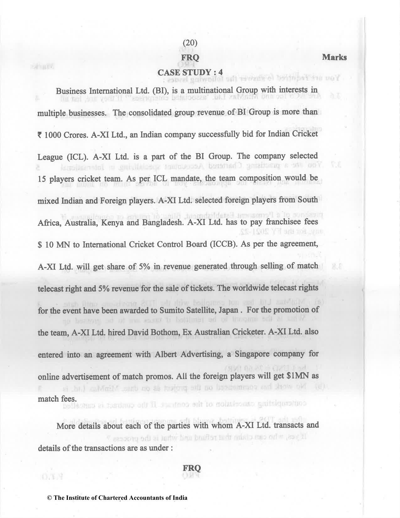 CA Final May 2022 Question Paper - Paper 6C – International Taxation - Page 20