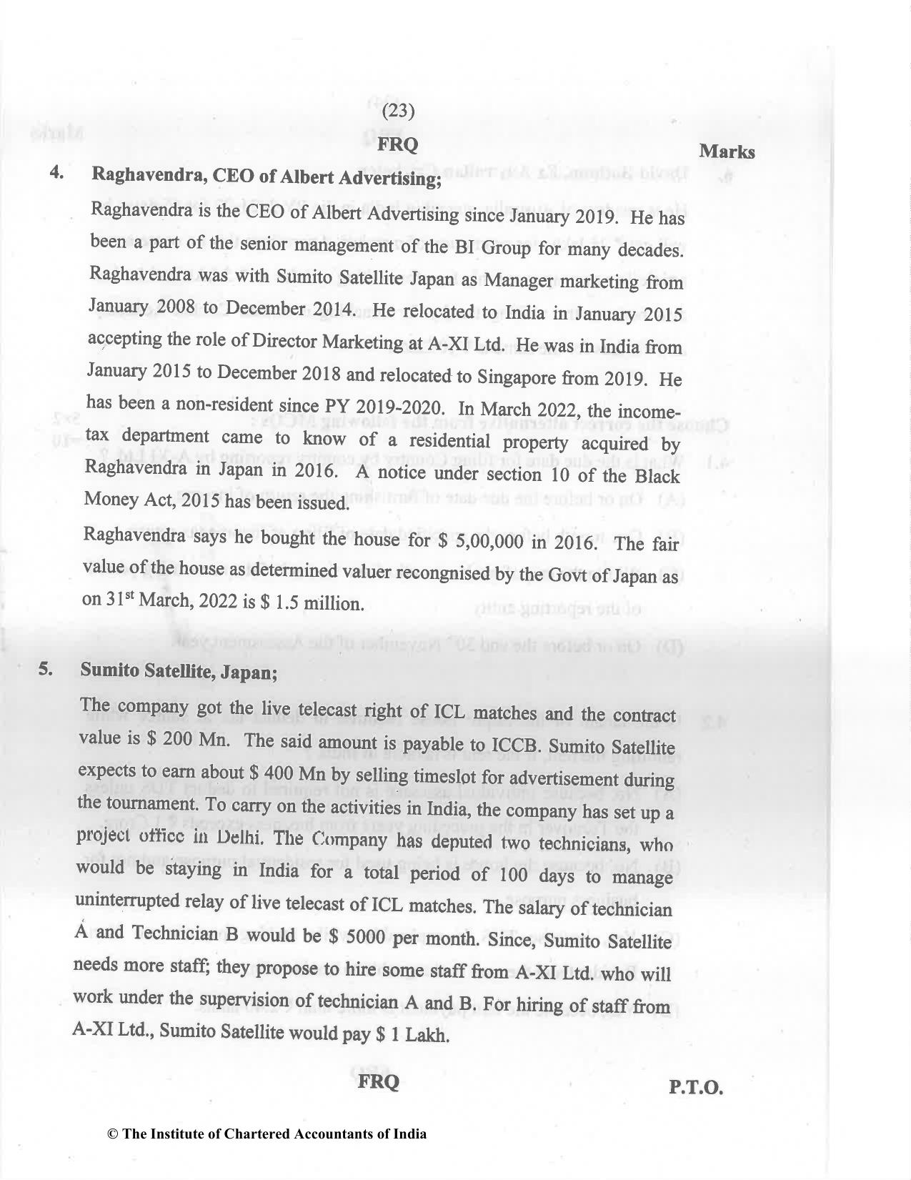 CA Final May 2022 Question Paper - Paper 6C – International Taxation - Page 23
