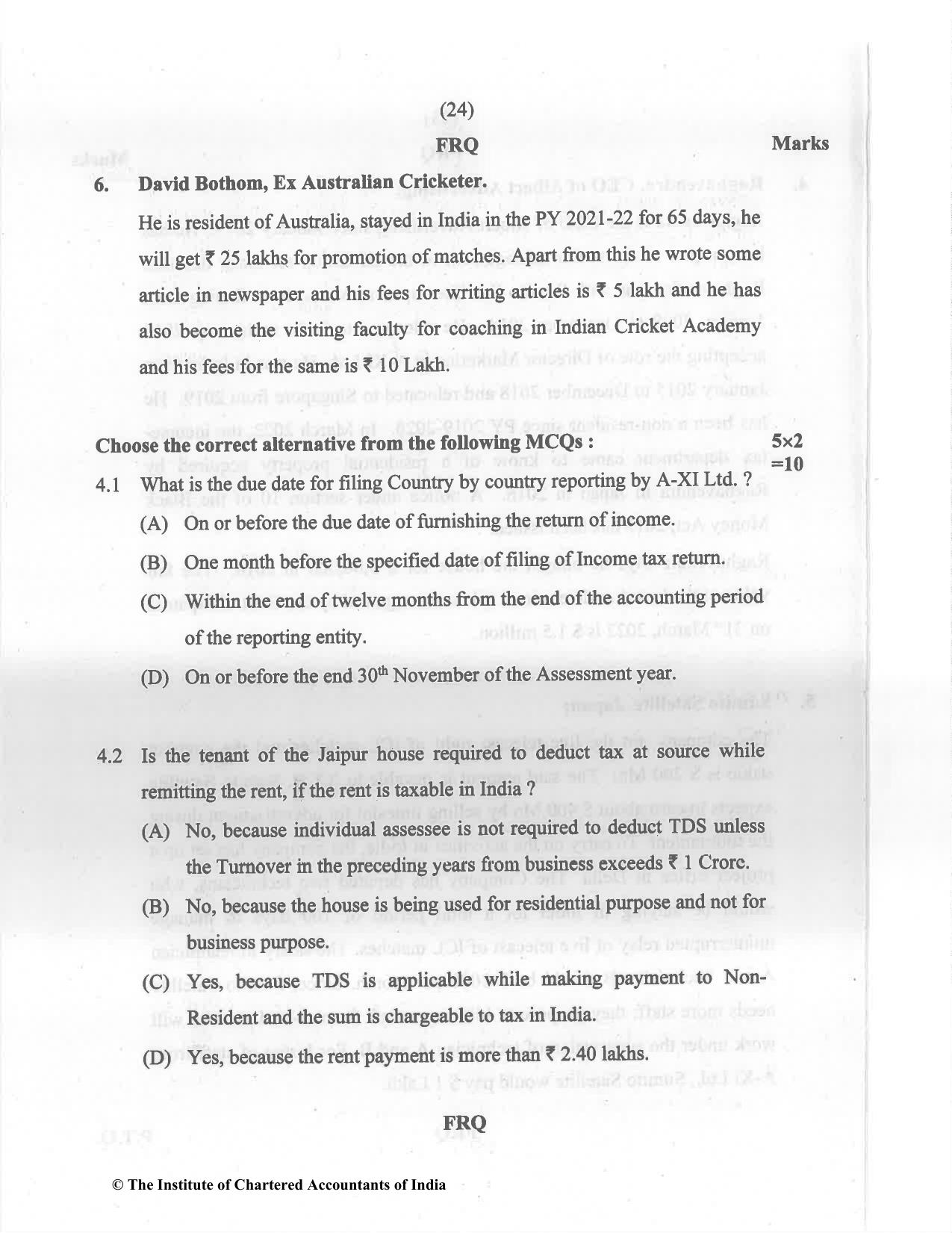 CA Final May 2022 Question Paper - Paper 6C – International Taxation - Page 24