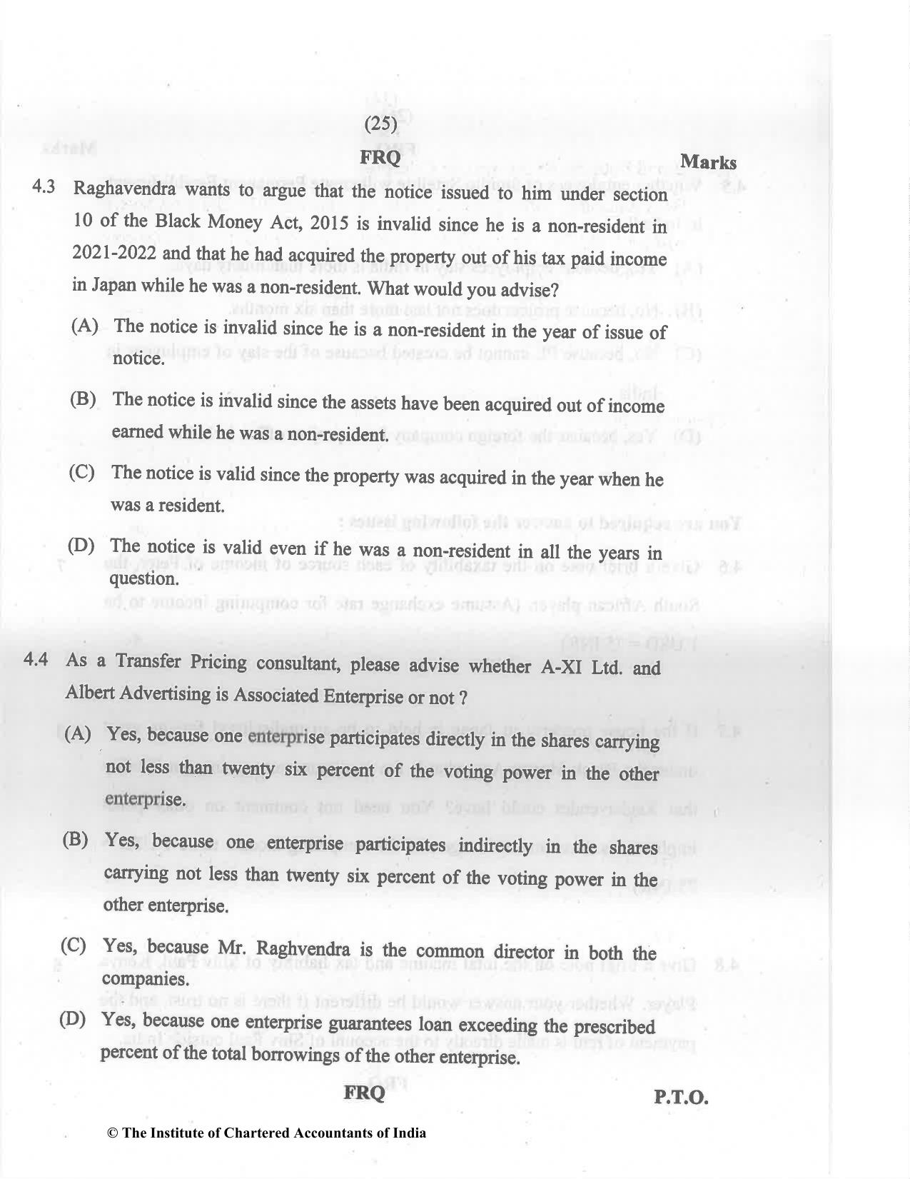 CA Final May 2022 Question Paper - Paper 6C – International Taxation - Page 25