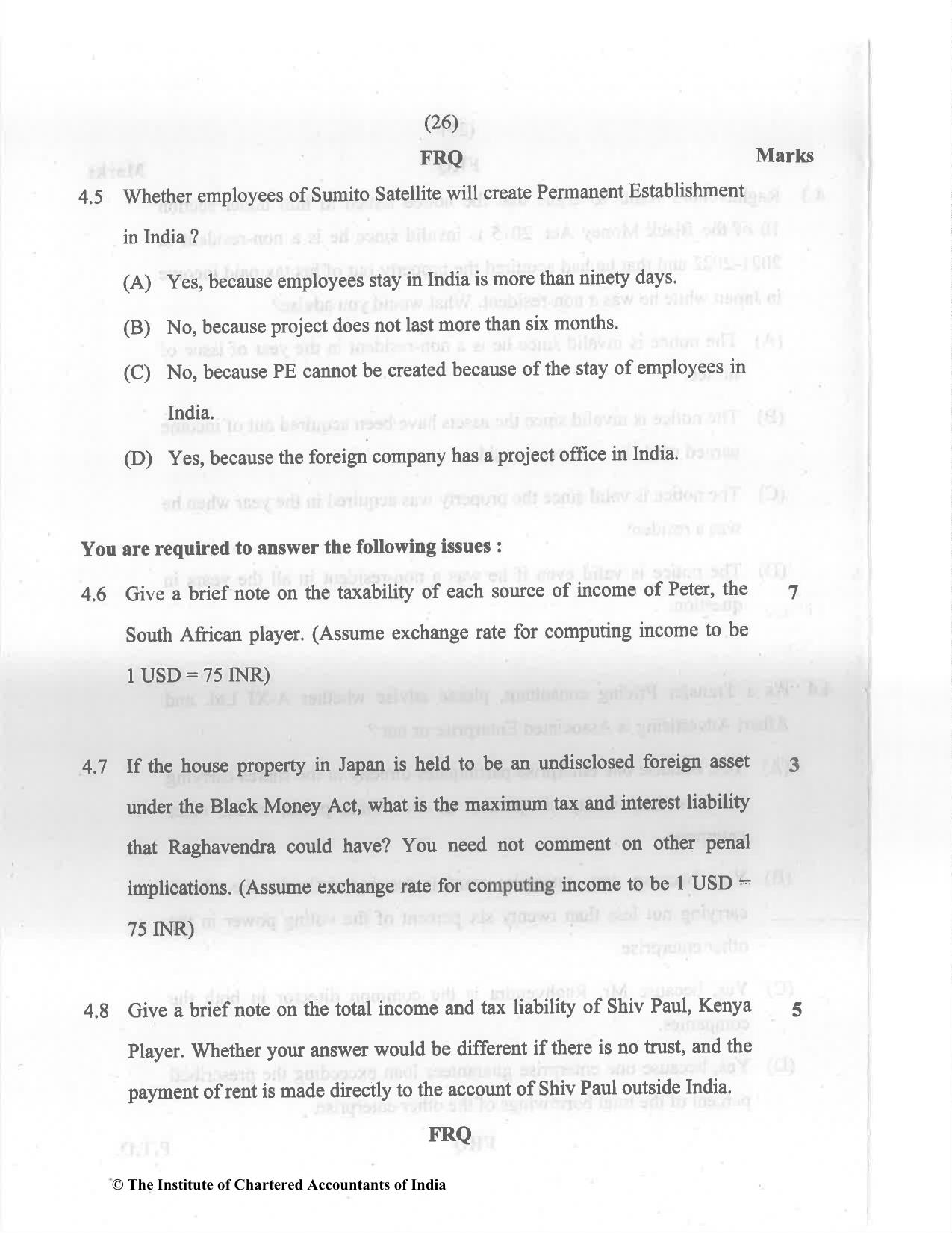 CA Final May 2022 Question Paper - Paper 6C – International Taxation - Page 26