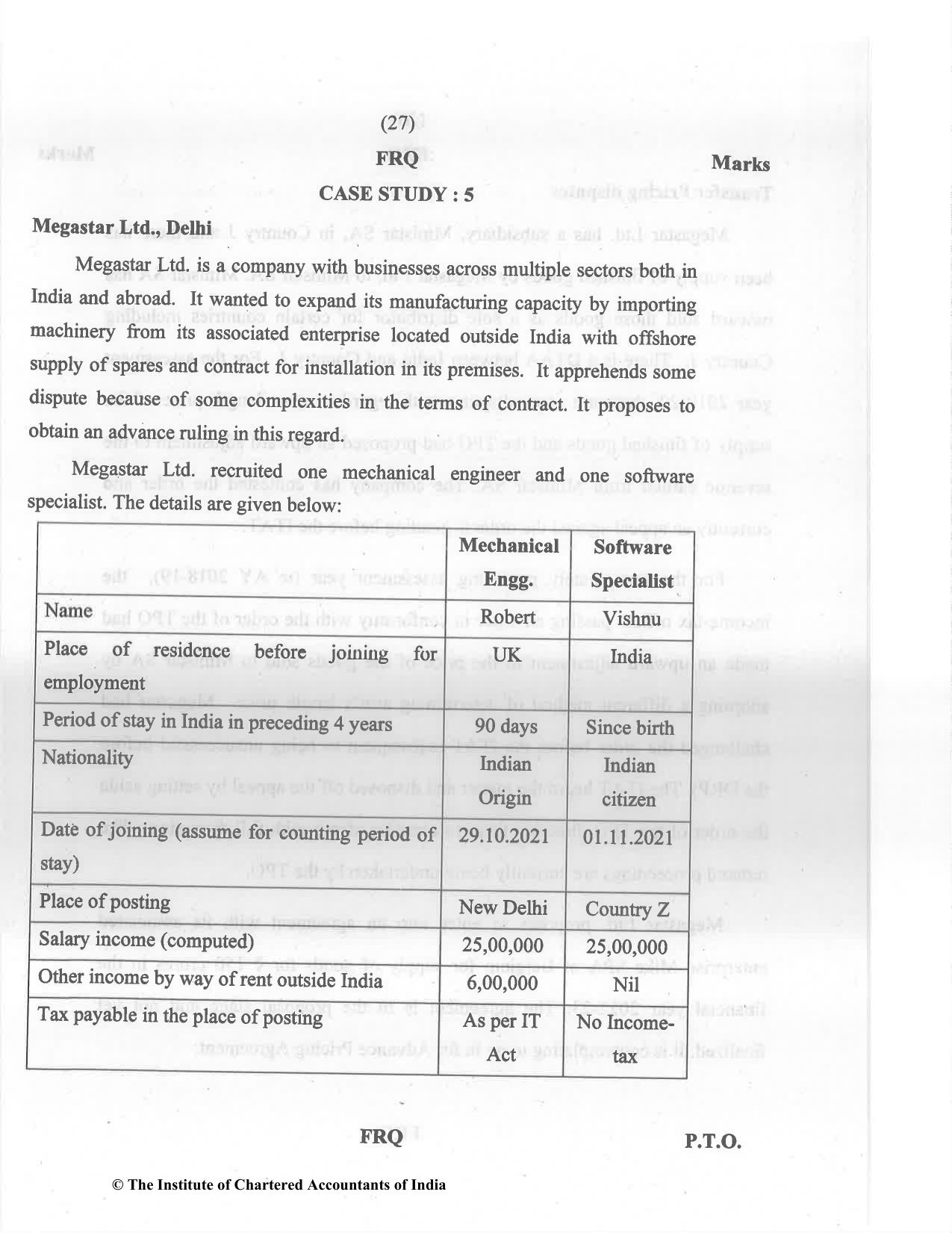 CA Final May 2022 Question Paper - Paper 6C – International Taxation - Page 27