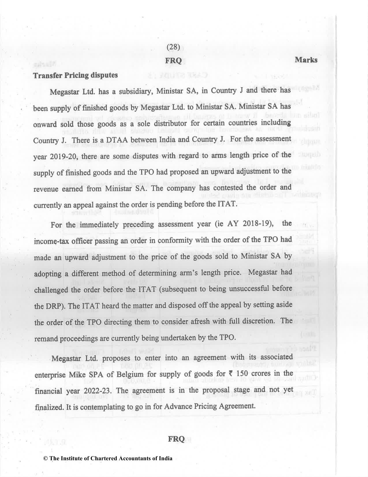 CA Final May 2022 Question Paper - Paper 6C – International Taxation - Page 28