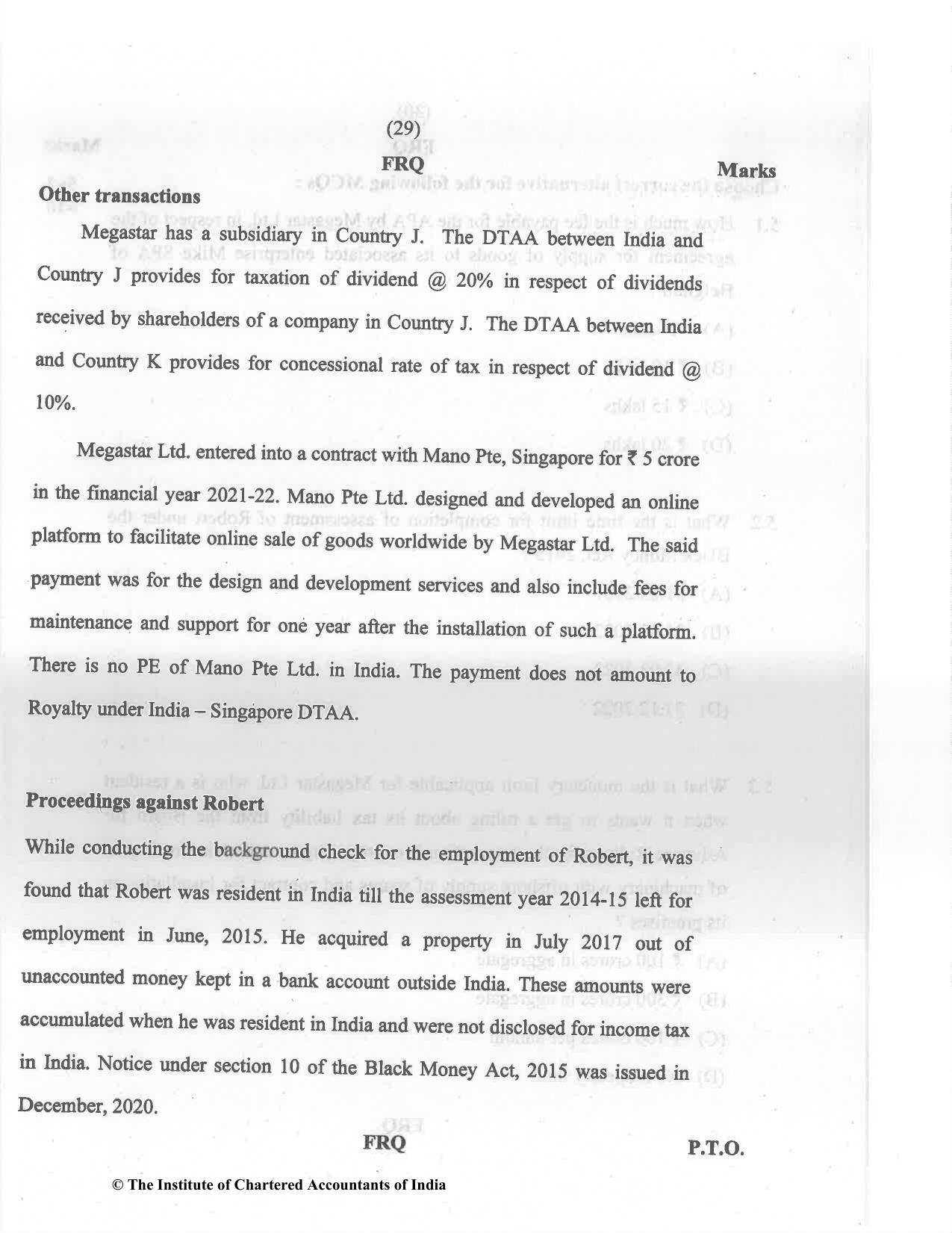CA Final May 2022 Question Paper - Paper 6C – International Taxation - Page 29