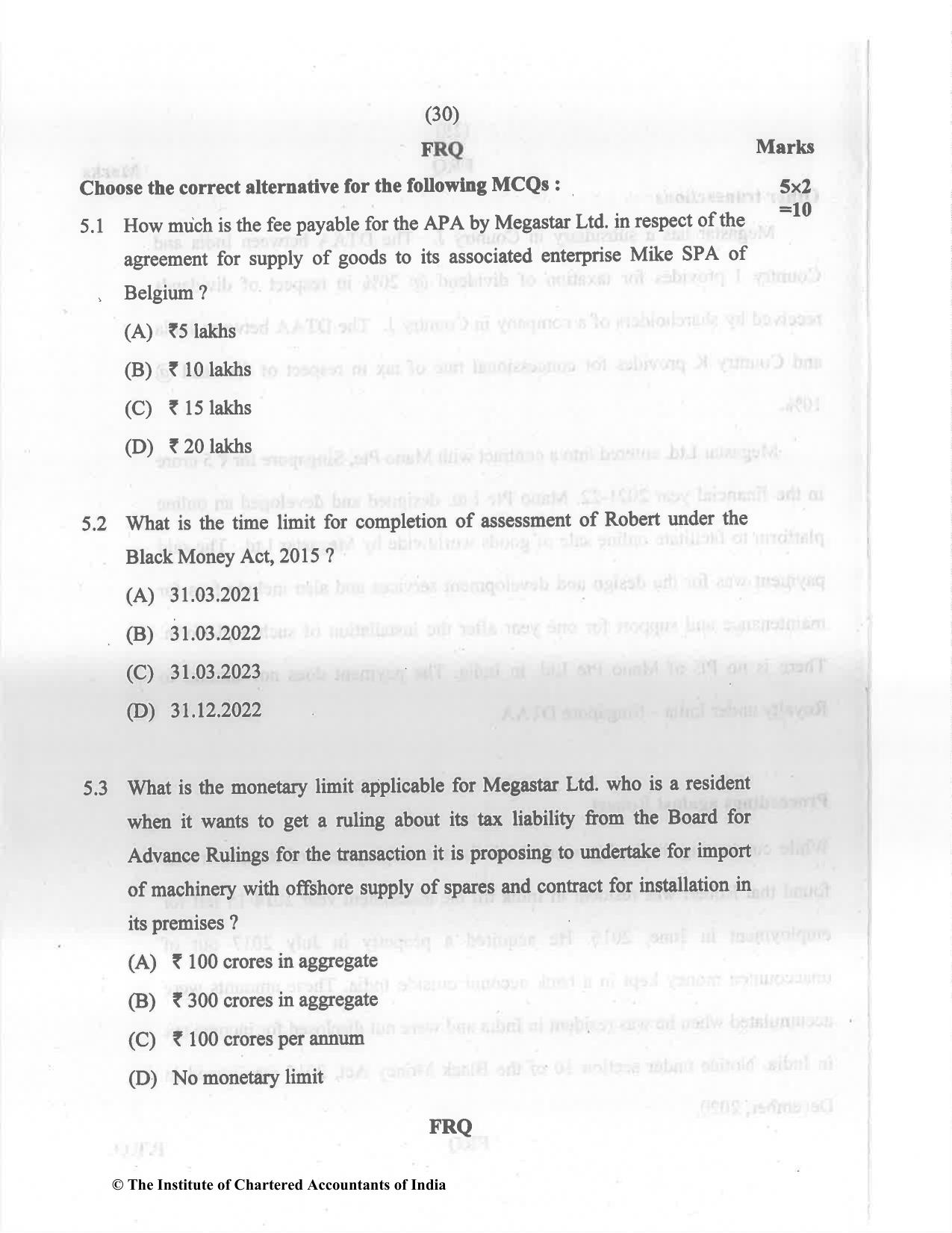 CA Final May 2022 Question Paper - Paper 6C – International Taxation - Page 30