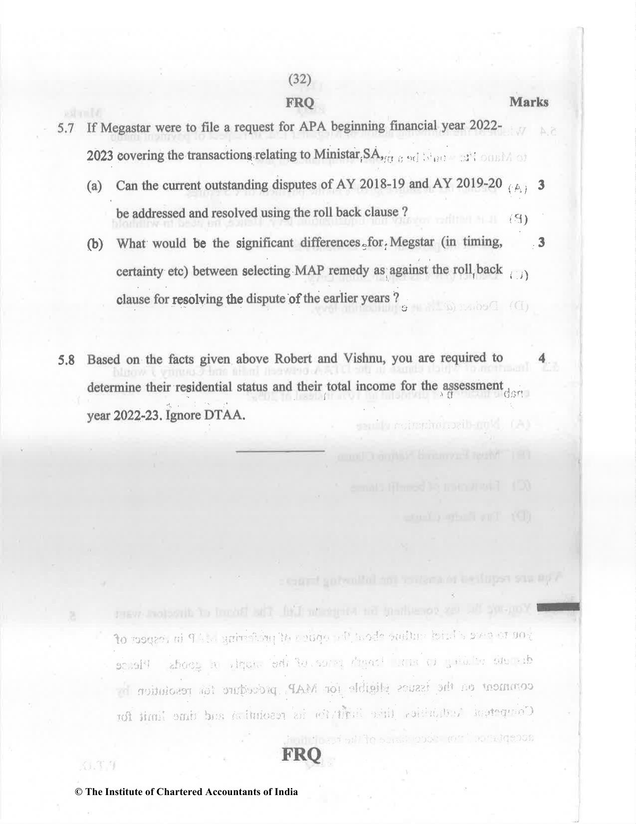 CA Final May 2022 Question Paper - Paper 6C – International Taxation - Page 32