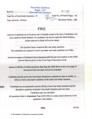 CA Final May 2022 Question Paper - Paper 6C – International Taxation
