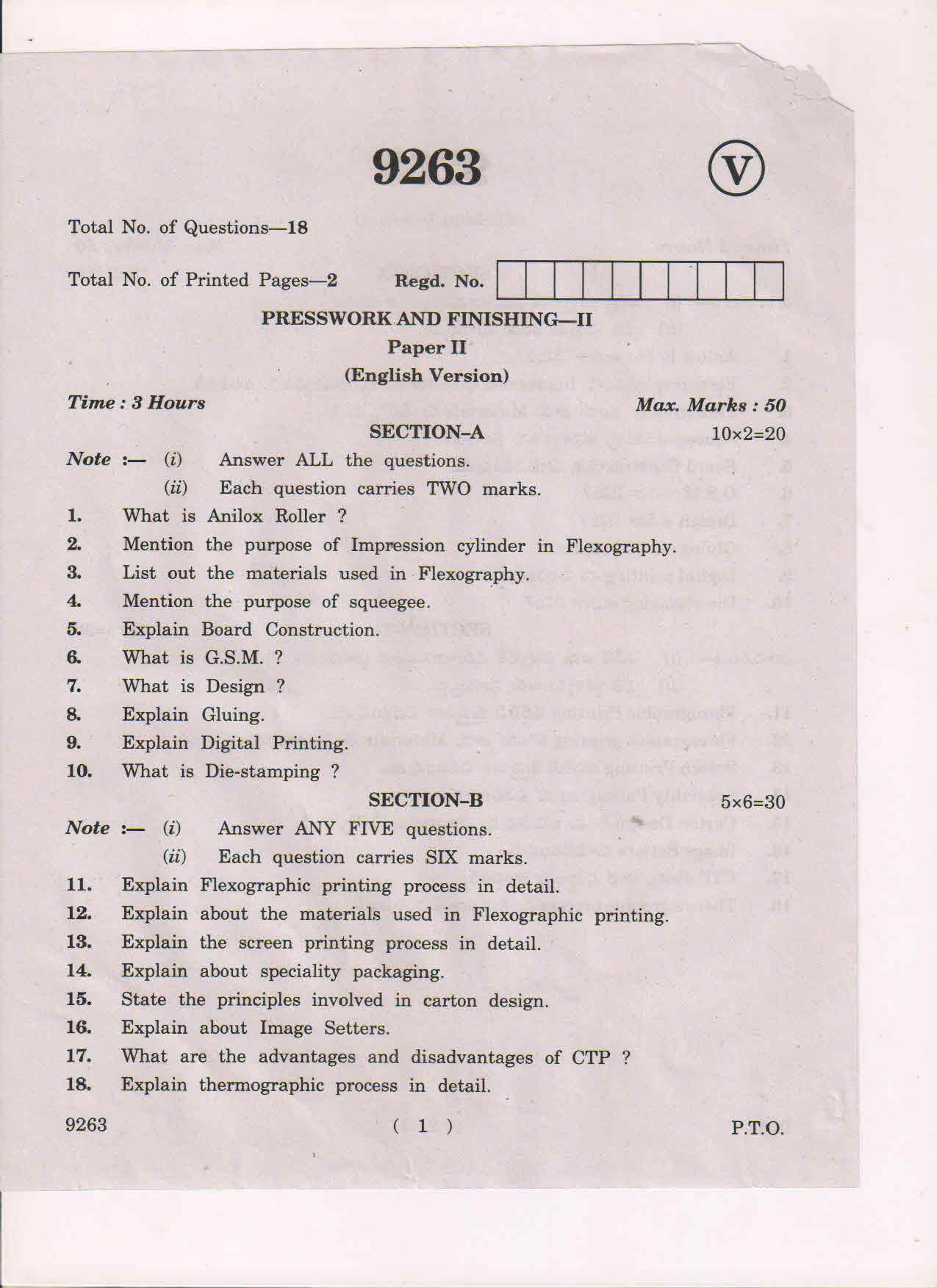 AP Inter 2nd Yea Press Work and Finishing-II March-2019-Vocational Question Paper - Page 1