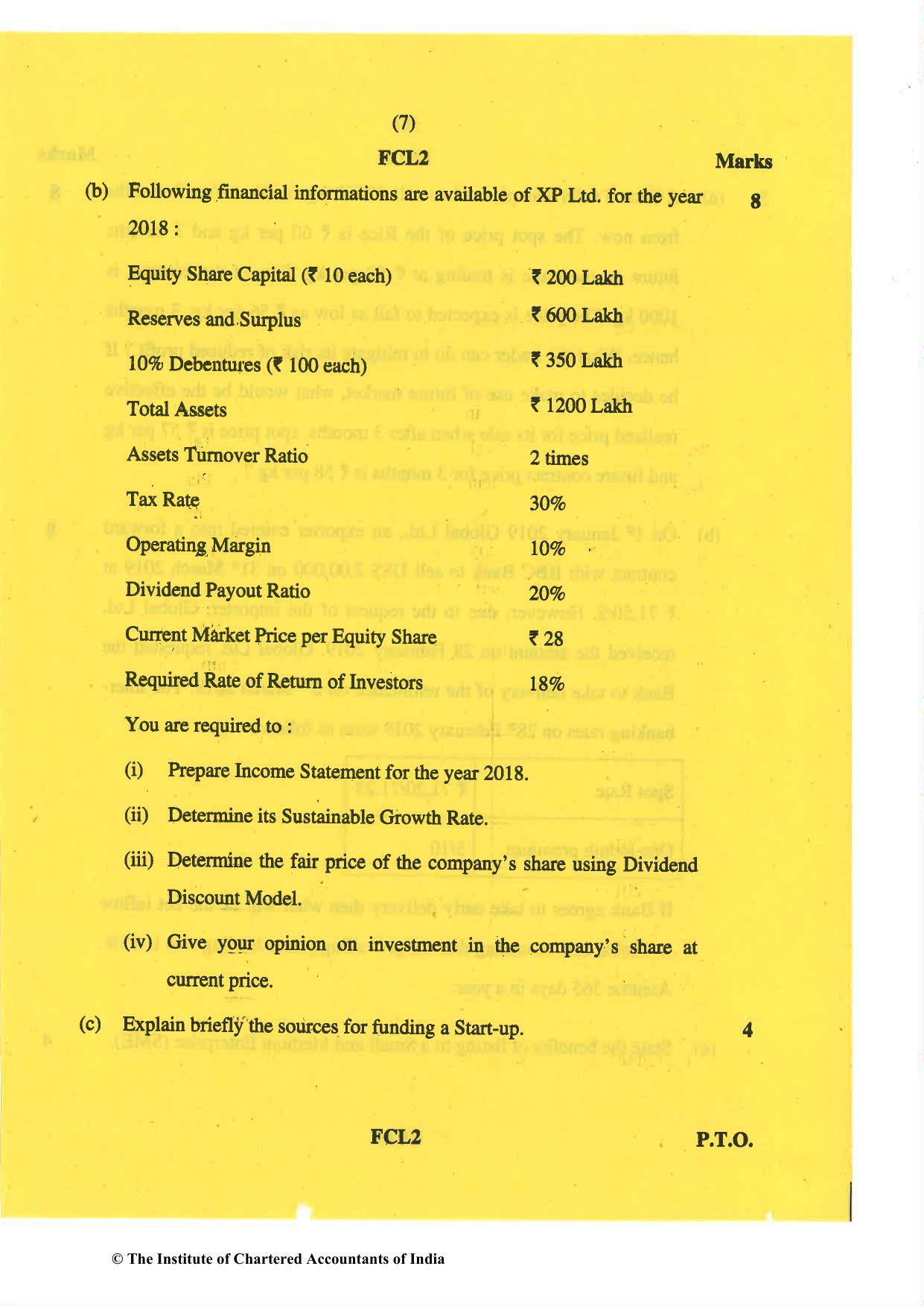 CA Final May 2019 Question Paper - Paper 2 – Strategic Financial Management - Page 7