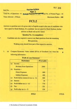 CA Final May 2019 Question Paper - Paper 2 – Strategic Financial Management