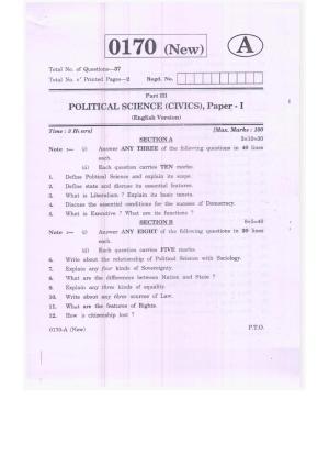 TS Intermediate 1st Year Political Science Model Question Papers 2023