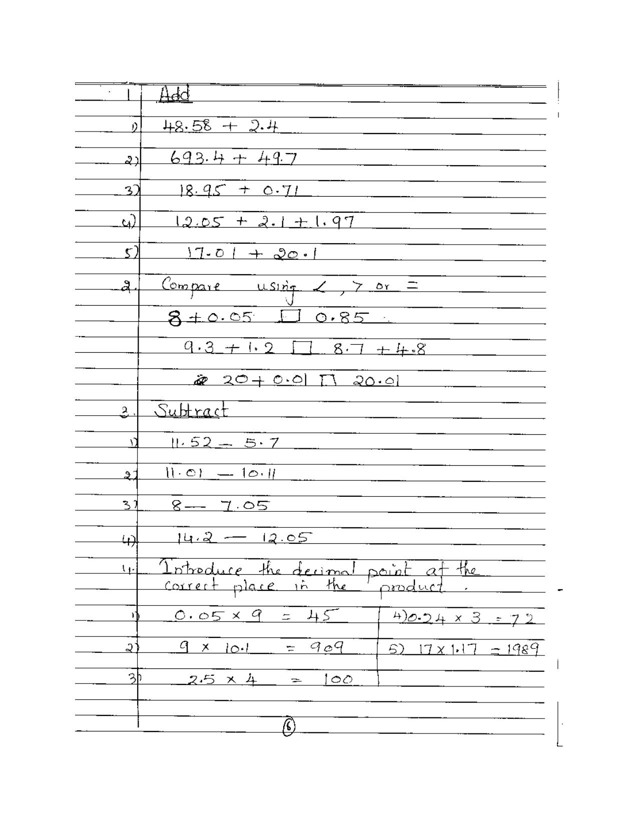 Worksheet for Class 5 Maths Decimals Assignment 4 - Page 2