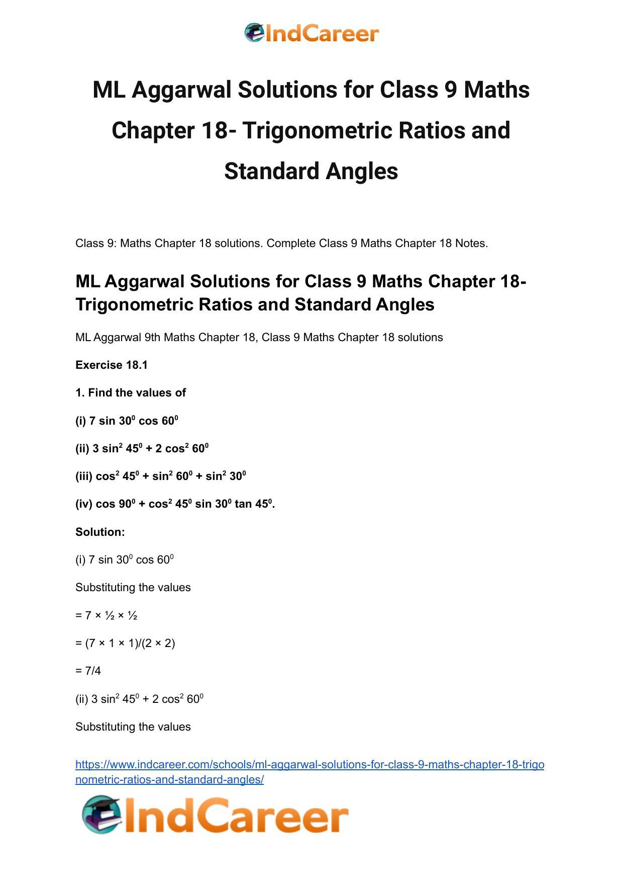 ML Aggarwal Solutions for Class 9 Maths Chapter 18- Trigonometric Ratios and Standard Angles - Page 2