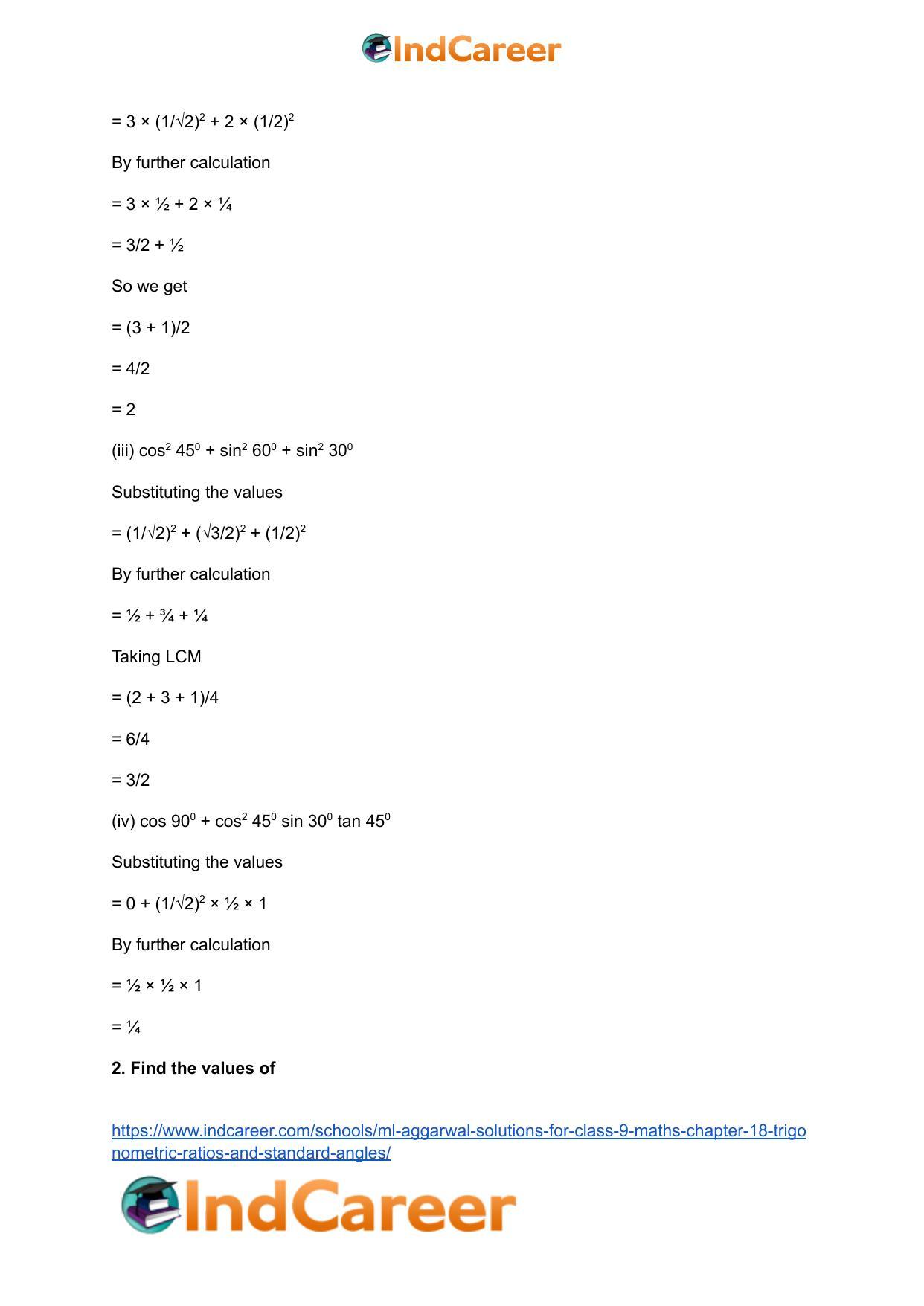 ML Aggarwal Solutions for Class 9 Maths Chapter 18- Trigonometric Ratios and Standard Angles - Page 3