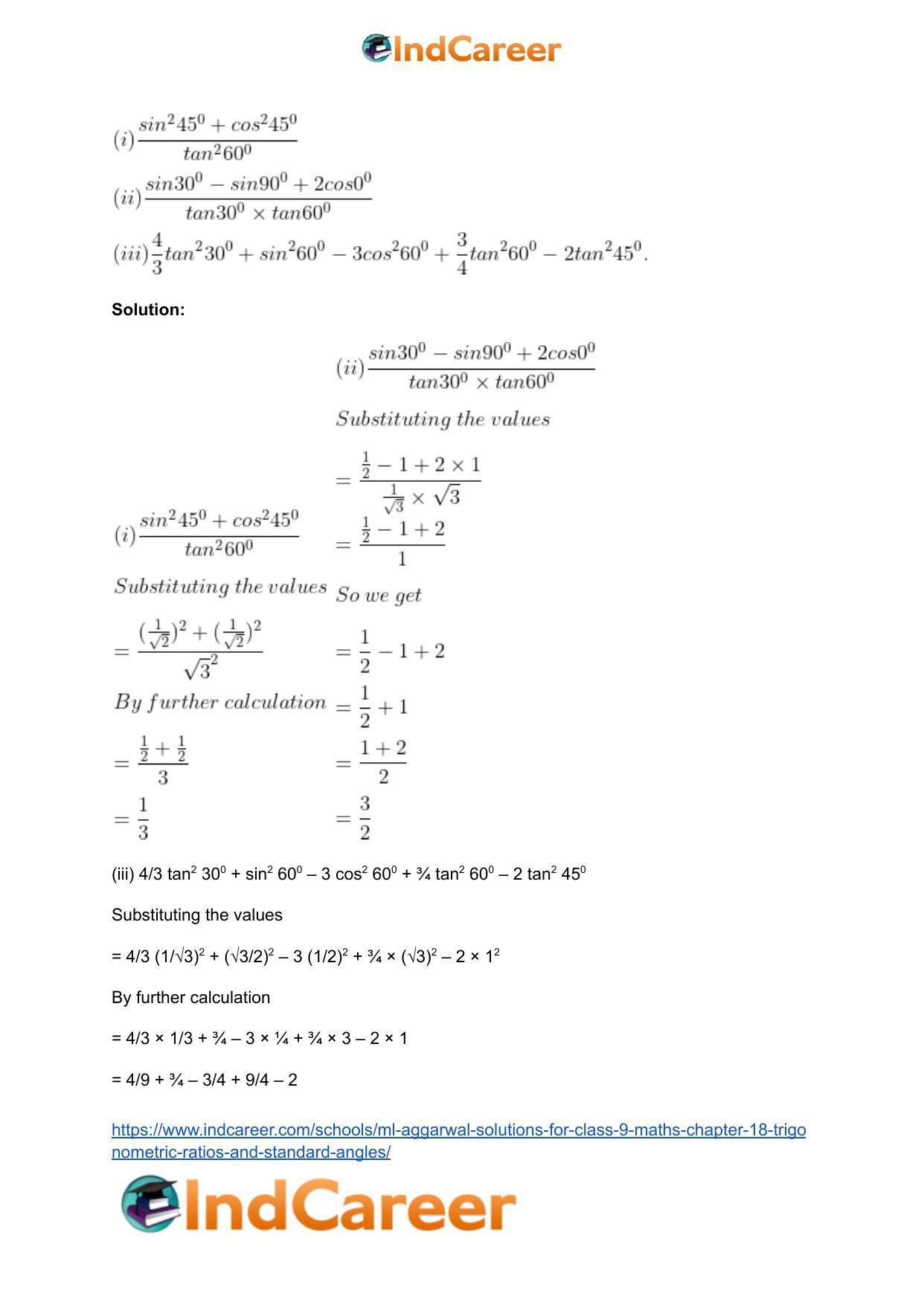 ML Aggarwal Solutions for Class 9 Maths Chapter 18- Trigonometric Ratios and Standard Angles - Page 4