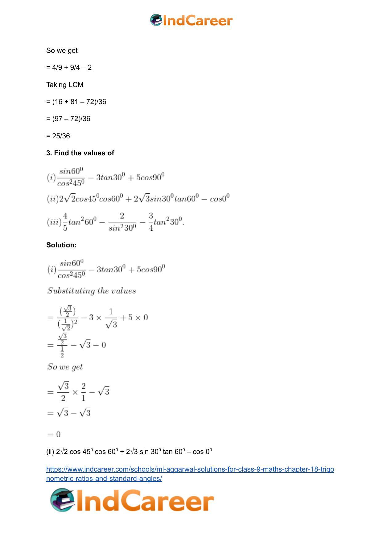 ML Aggarwal Solutions for Class 9 Maths Chapter 18- Trigonometric Ratios and Standard Angles - Page 5