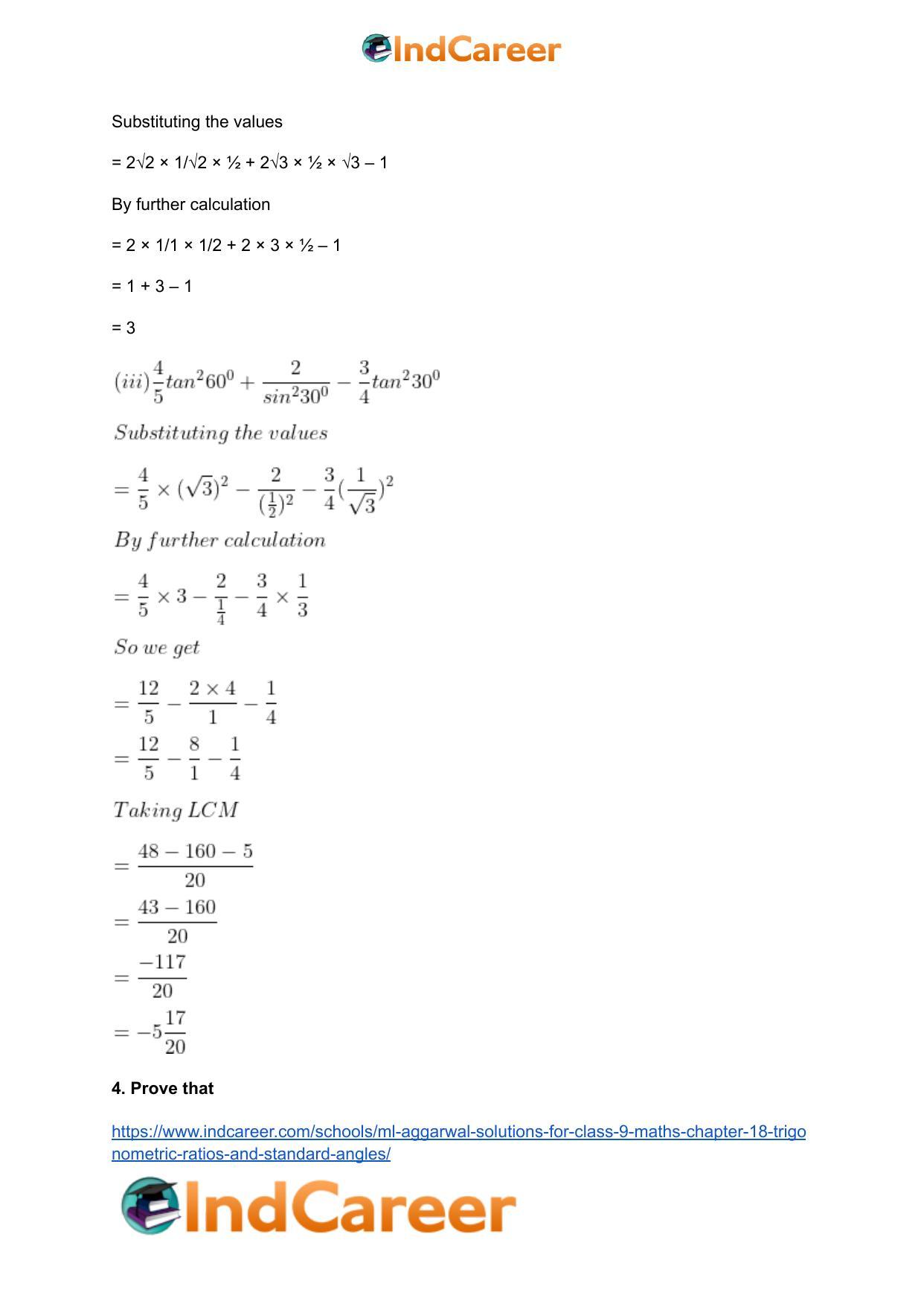 ML Aggarwal Solutions for Class 9 Maths Chapter 18- Trigonometric Ratios and Standard Angles - Page 6