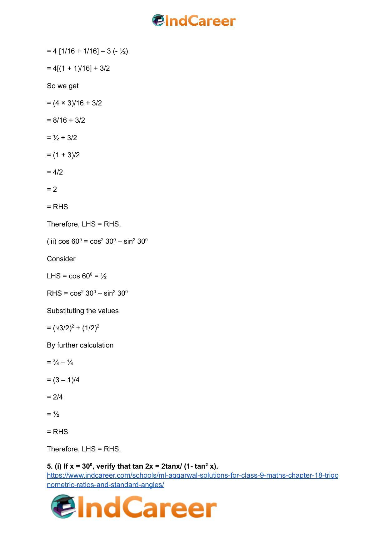 ML Aggarwal Solutions for Class 9 Maths Chapter 18- Trigonometric Ratios and Standard Angles - Page 8