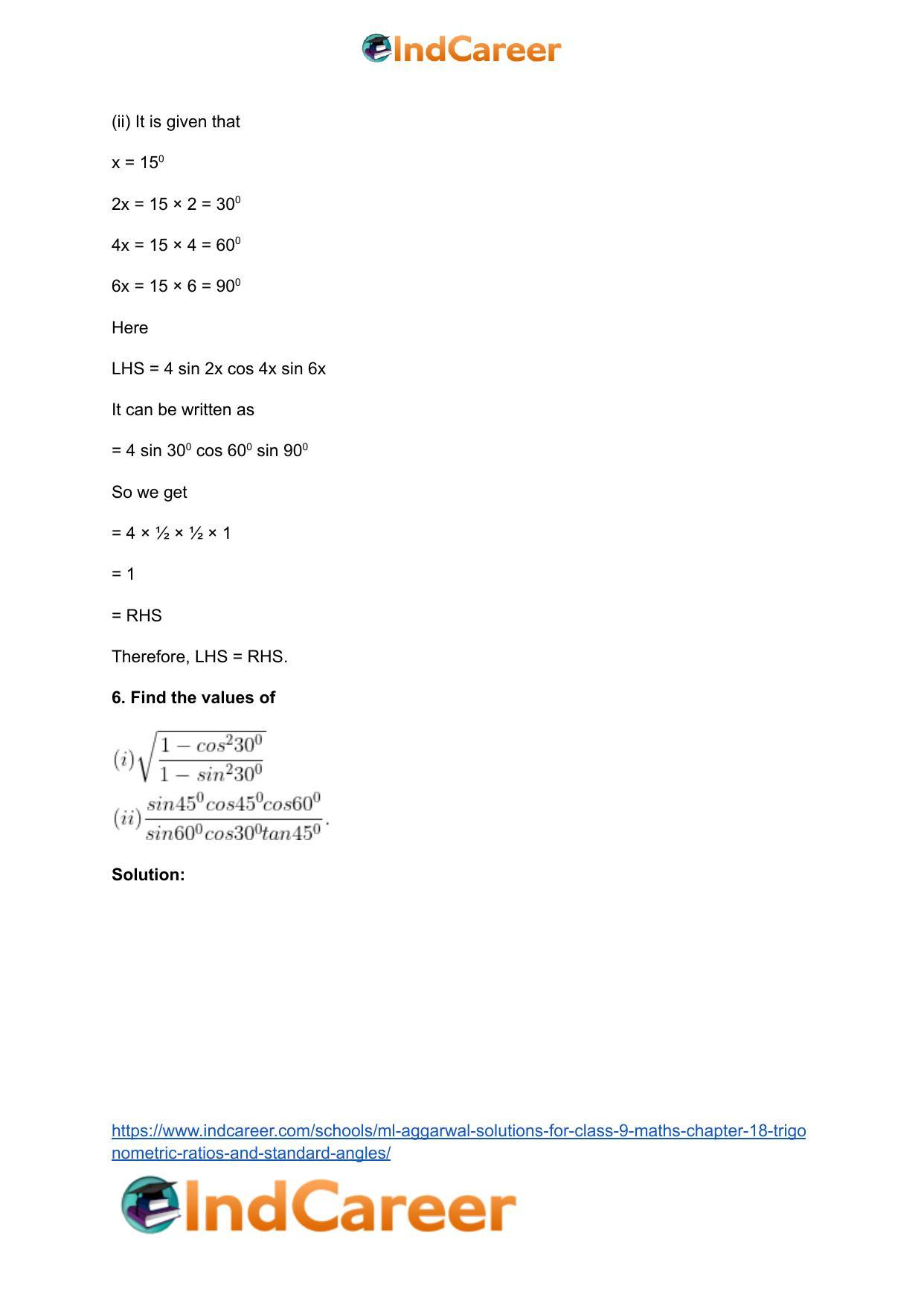 ML Aggarwal Solutions for Class 9 Maths Chapter 18- Trigonometric Ratios and Standard Angles - Page 10