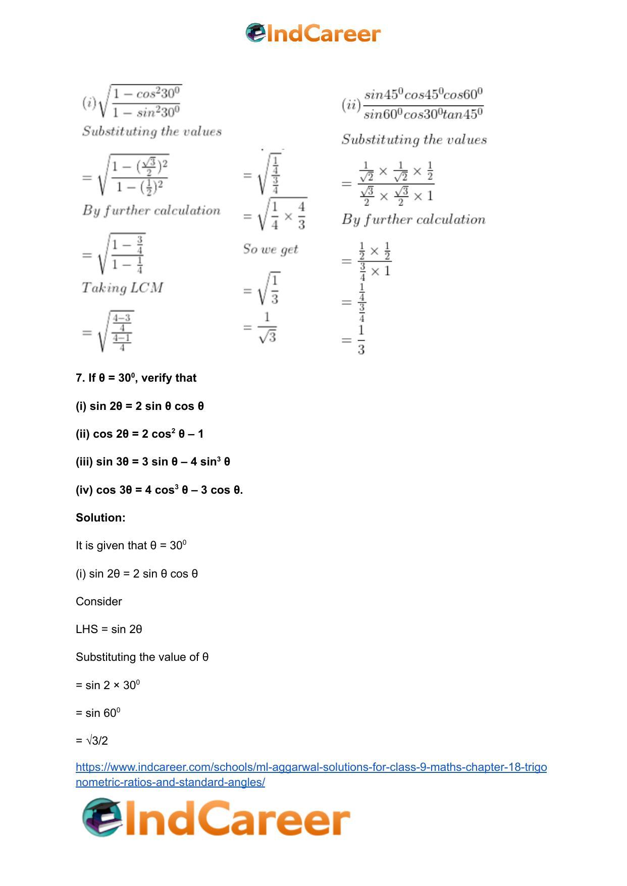 ML Aggarwal Solutions for Class 9 Maths Chapter 18- Trigonometric Ratios and Standard Angles - Page 11