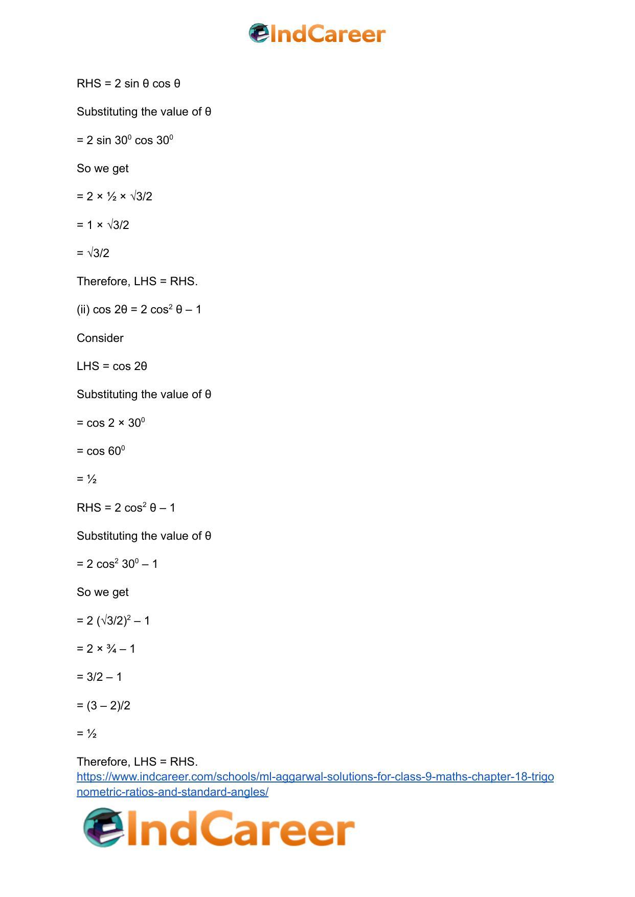 ML Aggarwal Solutions for Class 9 Maths Chapter 18- Trigonometric Ratios and Standard Angles - Page 12