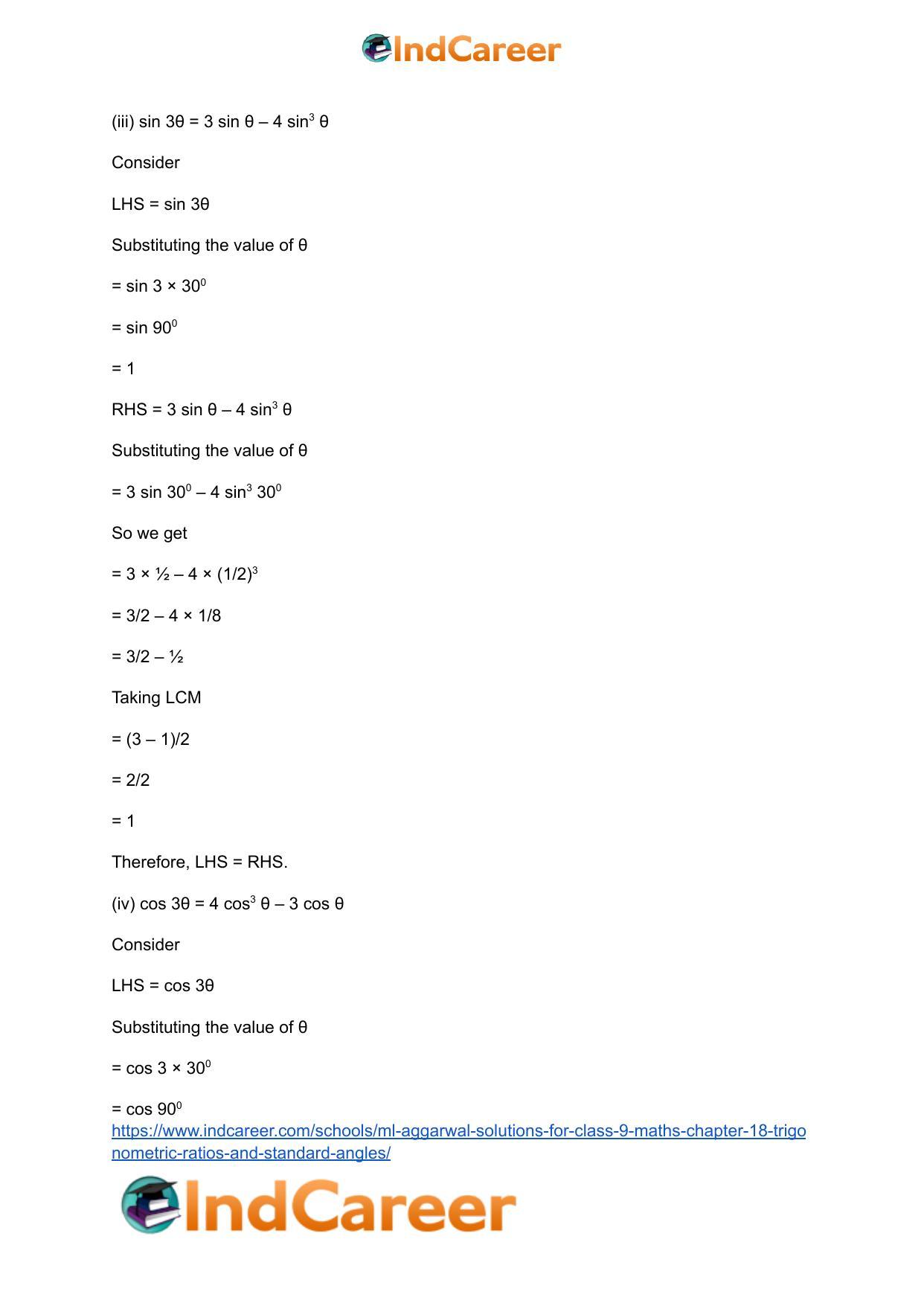 ML Aggarwal Solutions for Class 9 Maths Chapter 18- Trigonometric Ratios and Standard Angles - Page 13