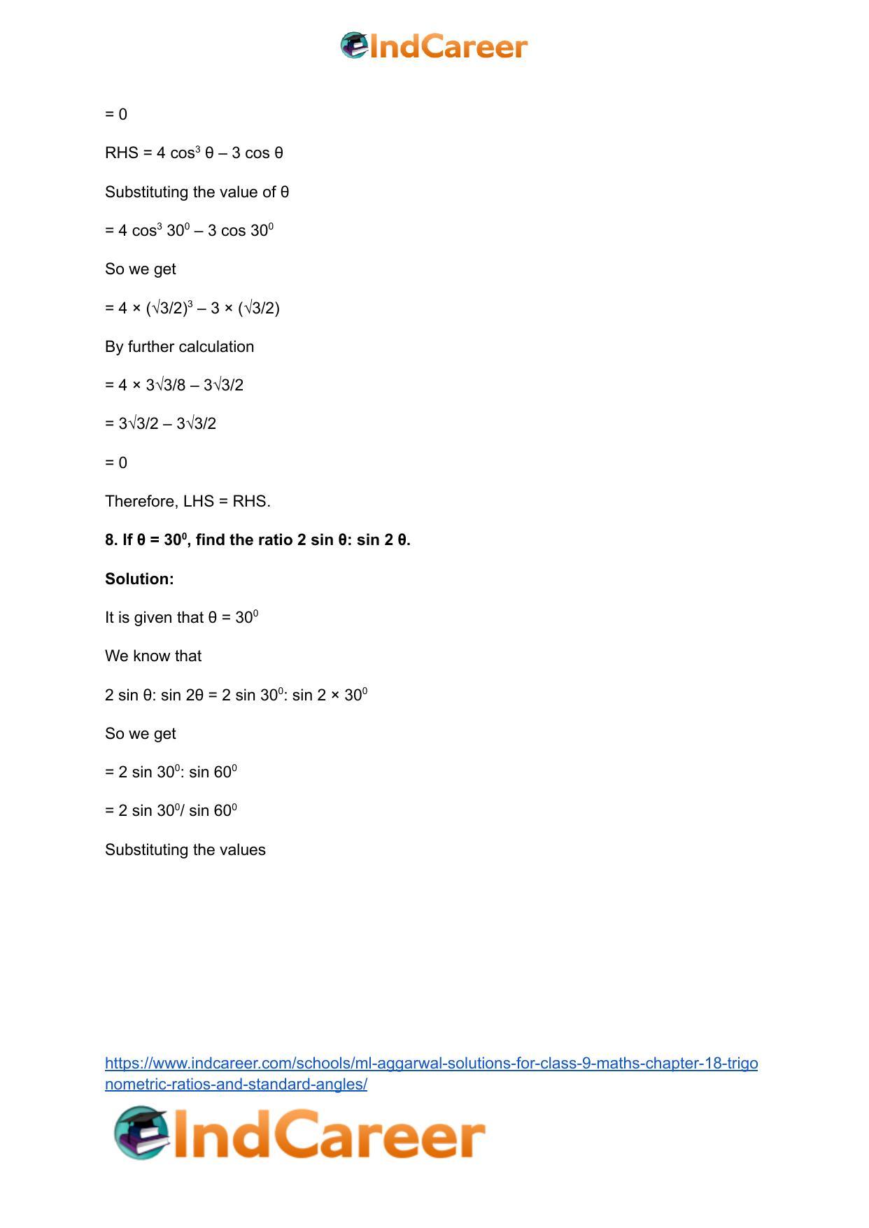 ML Aggarwal Solutions for Class 9 Maths Chapter 18- Trigonometric Ratios and Standard Angles - Page 14